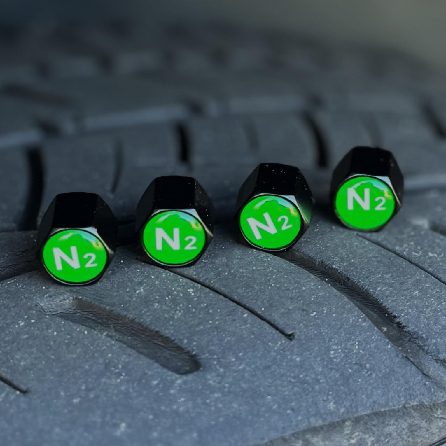 Tactilian N2 Nitrogen Tire Valve Caps | Leakproof Aluminum Tire Valve Stem Caps Green With Rubber O-Rings For Nitrogen Filled Ti