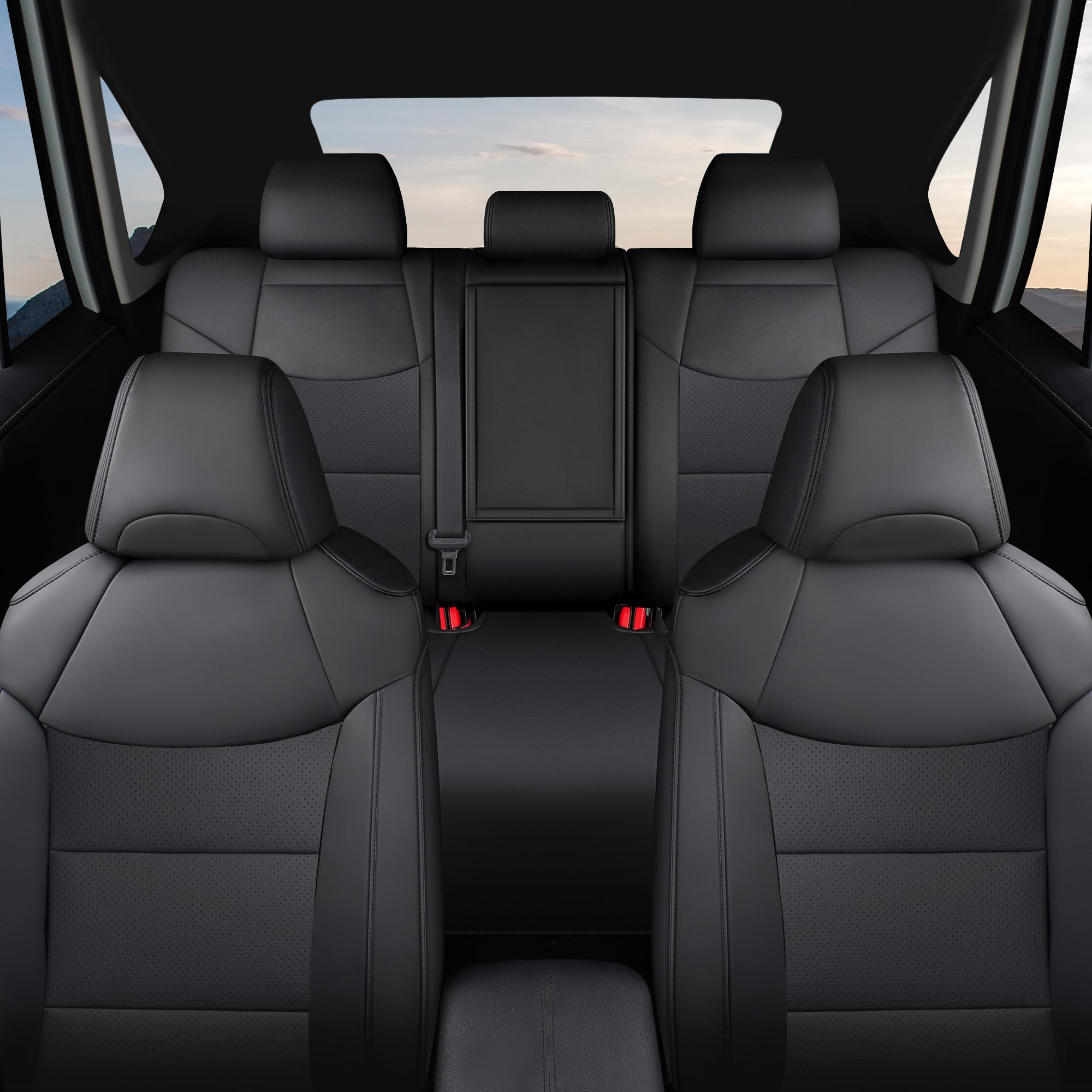 GIANT PANDA Faux Leather Car Seat Covers for Toyota RAV4 2019-2025, Black (Non-Hybrid & Adventure, TRD Off)