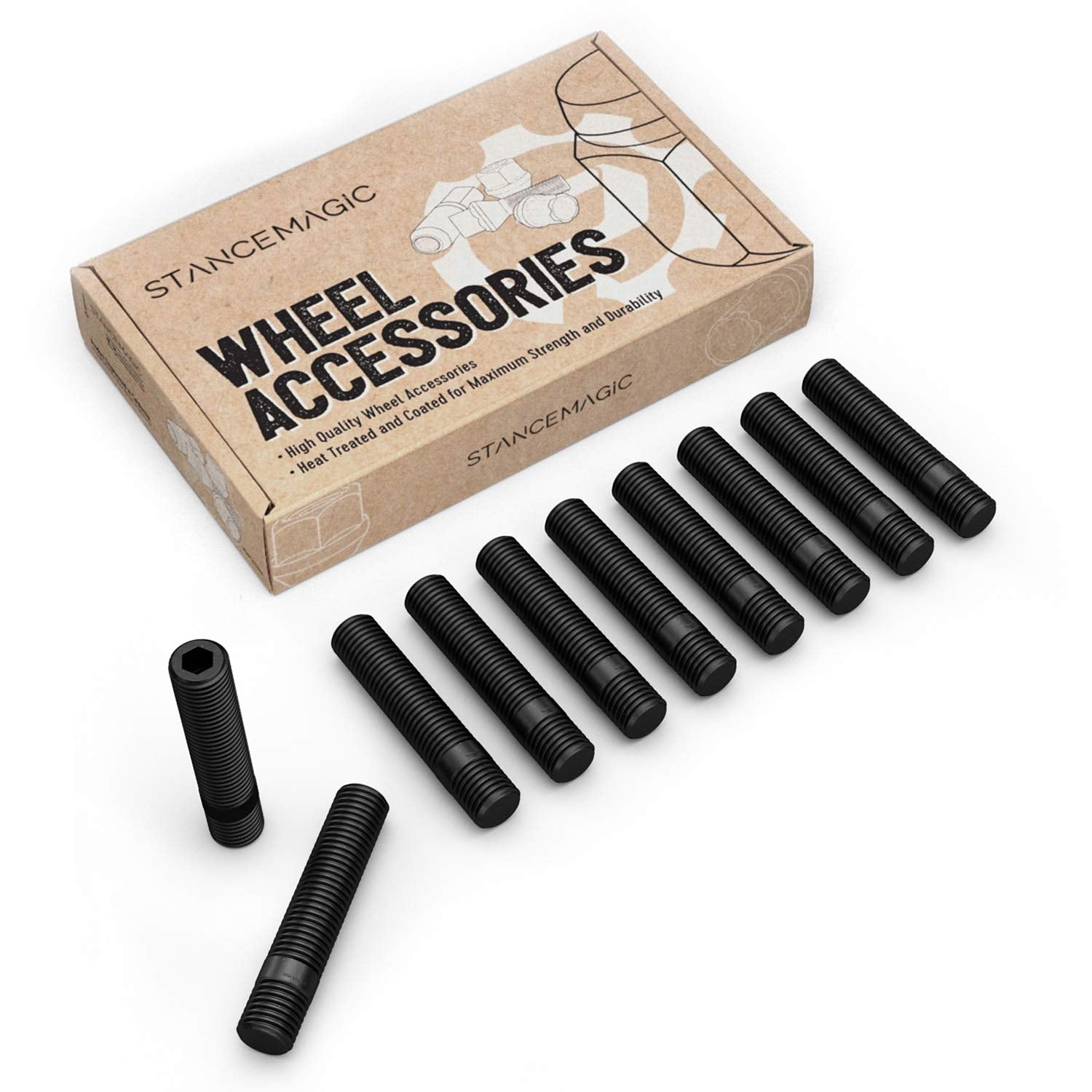 10Pcs Extended Black Wheel Stud Conversion - 12X1.5 To 12X1.5, 95Mm Total Length, 78Mm Shank Length - Compatible With Bmw Vehicl
