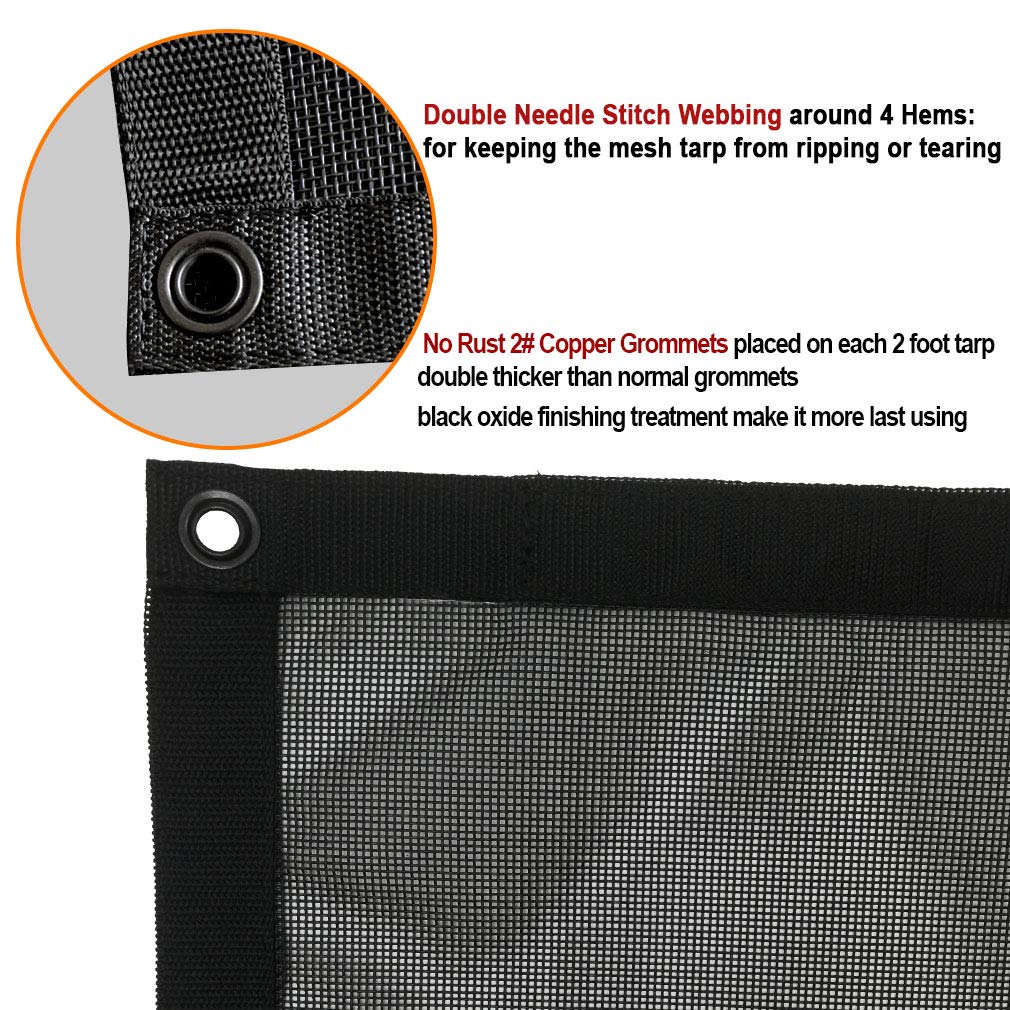 Leaveshade Dump Truck Mesh Tarp 8'X18' Black Heavy Duty with 6'' Pocket & Brass Grommets, Model TPDMT0818, 3-Year Warranty
