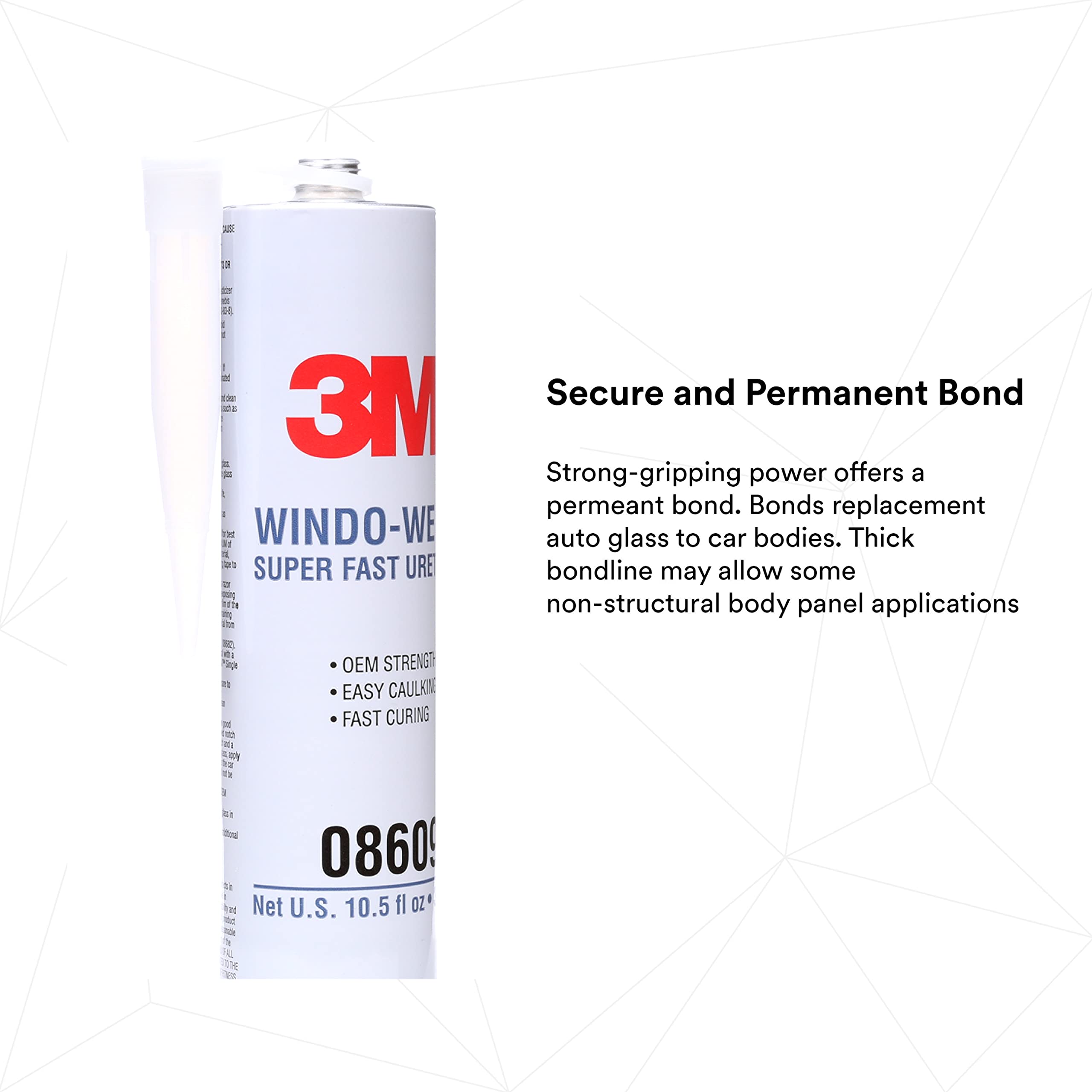 3M Windo-Weld Super Fast Urethane Cartridge, 10 oz, Black, Model 08609