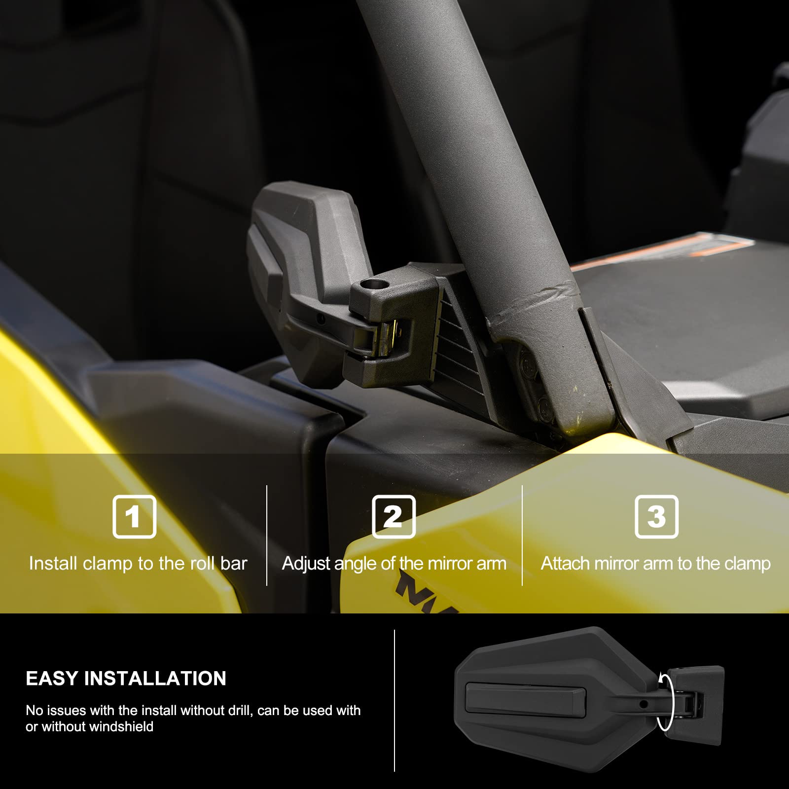 KIWI MASTER Side Mirrors Compatible for 2021-2024 Can-Am Commander, 2018-2024 Can-Am Maverick Sport/Trail Accessories Adjustable