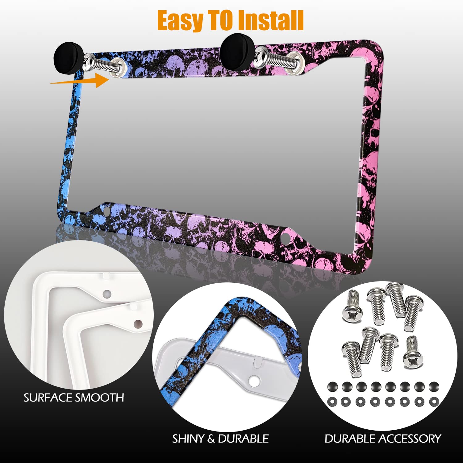 Skull License Plate Frames Skeleton License Plates Frame Holder Cover Metal Aluminum Halloween Car Tag For Usa Ca Vehicle Standa