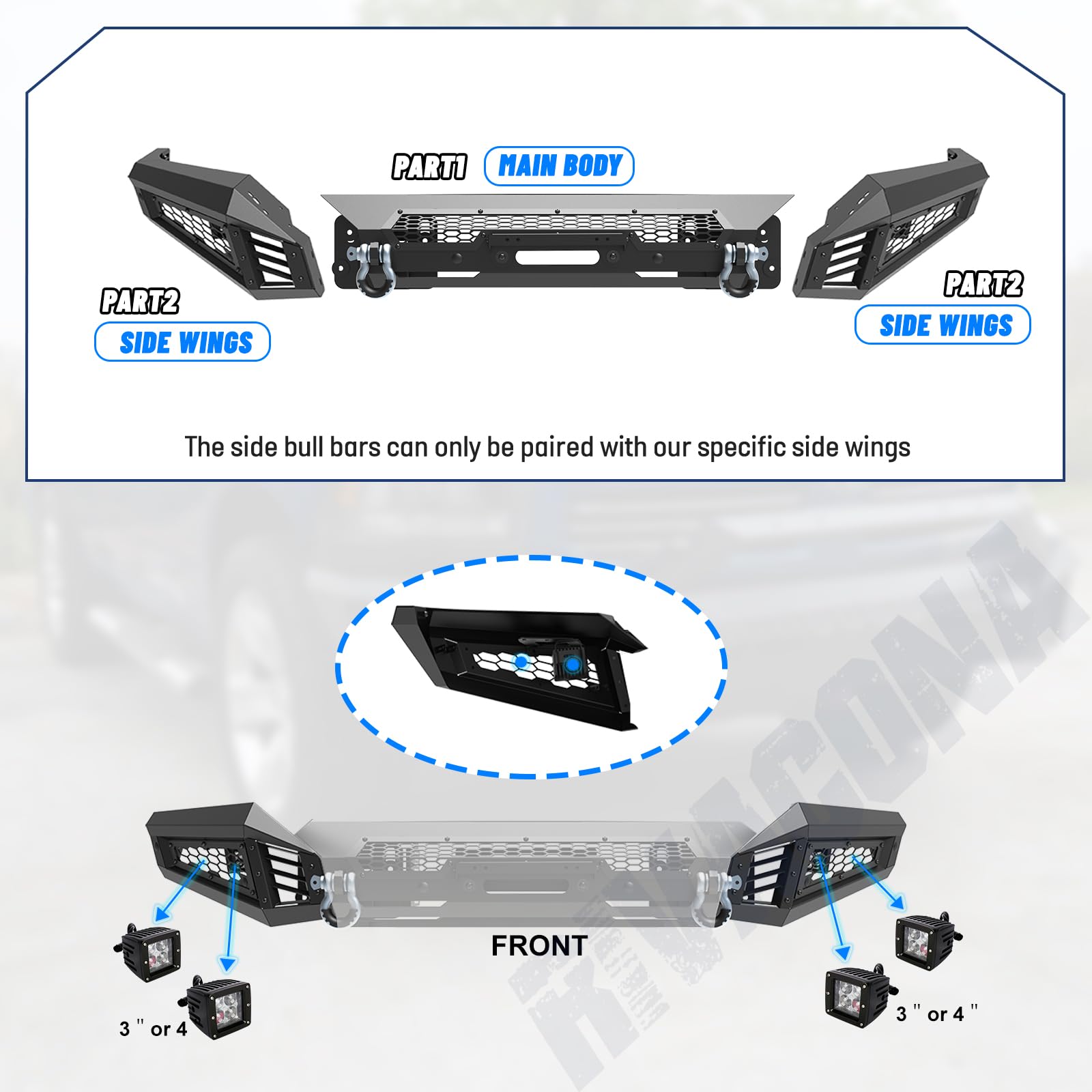 Hawkley F150 Full Width Steel Front Bumper For Ford F-150 2018 2019 2020 Pickup Trucks (Excluding Raptor), Offroad Front Bumper With Led Lights & D-Rings For Ford F150 2018-2020