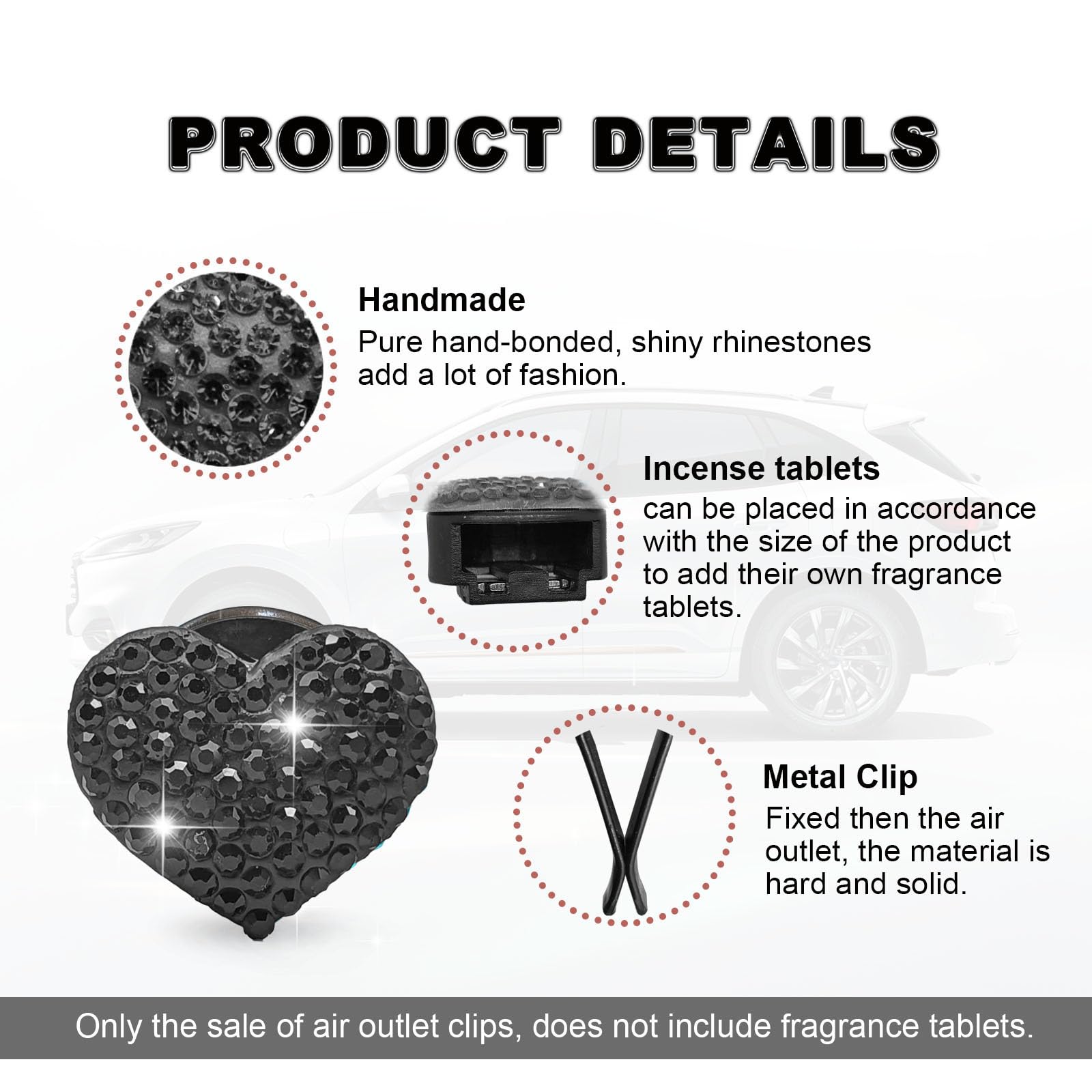 RBOKO 2Pcs Car Air Vent Clip, Bling Crystal Heart Charms Car Air Vent Clips, Car Air Conditioning Outlet Clip Decorative, Car In
