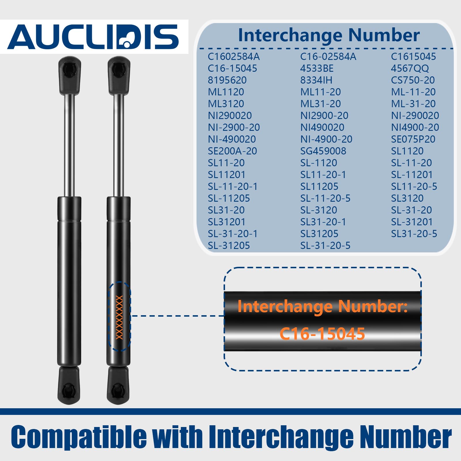 AUCLIDIS Gas Strut Shock Spring Lift Support, 7.5 Inch, Black, Set of 2 for Sentry Safe & RV Overhead Cabinet