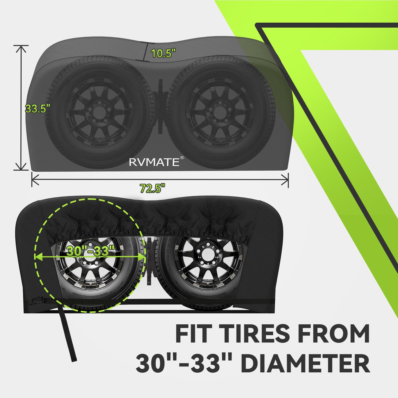 RVMATE Dual Axle RV Tire Covers 30"-33" Waterproof Black 420D Oxford (2 Pack)