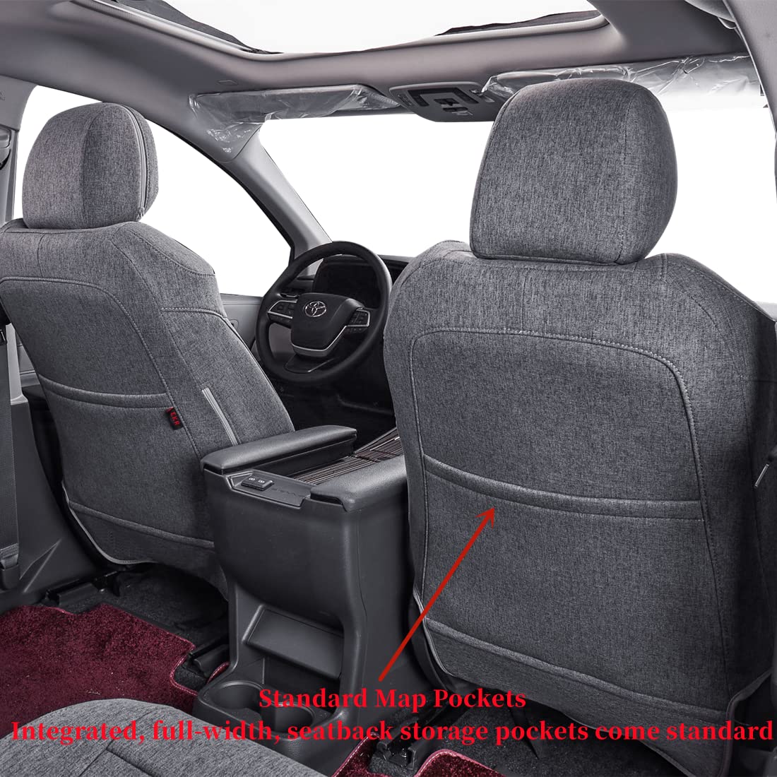 coverdream Sienna Seat Covers, Custom Fit for 2021-2025 Toyota Sienna, Gray, Polyester, 2nd Row Captain Chair, Full Coverage