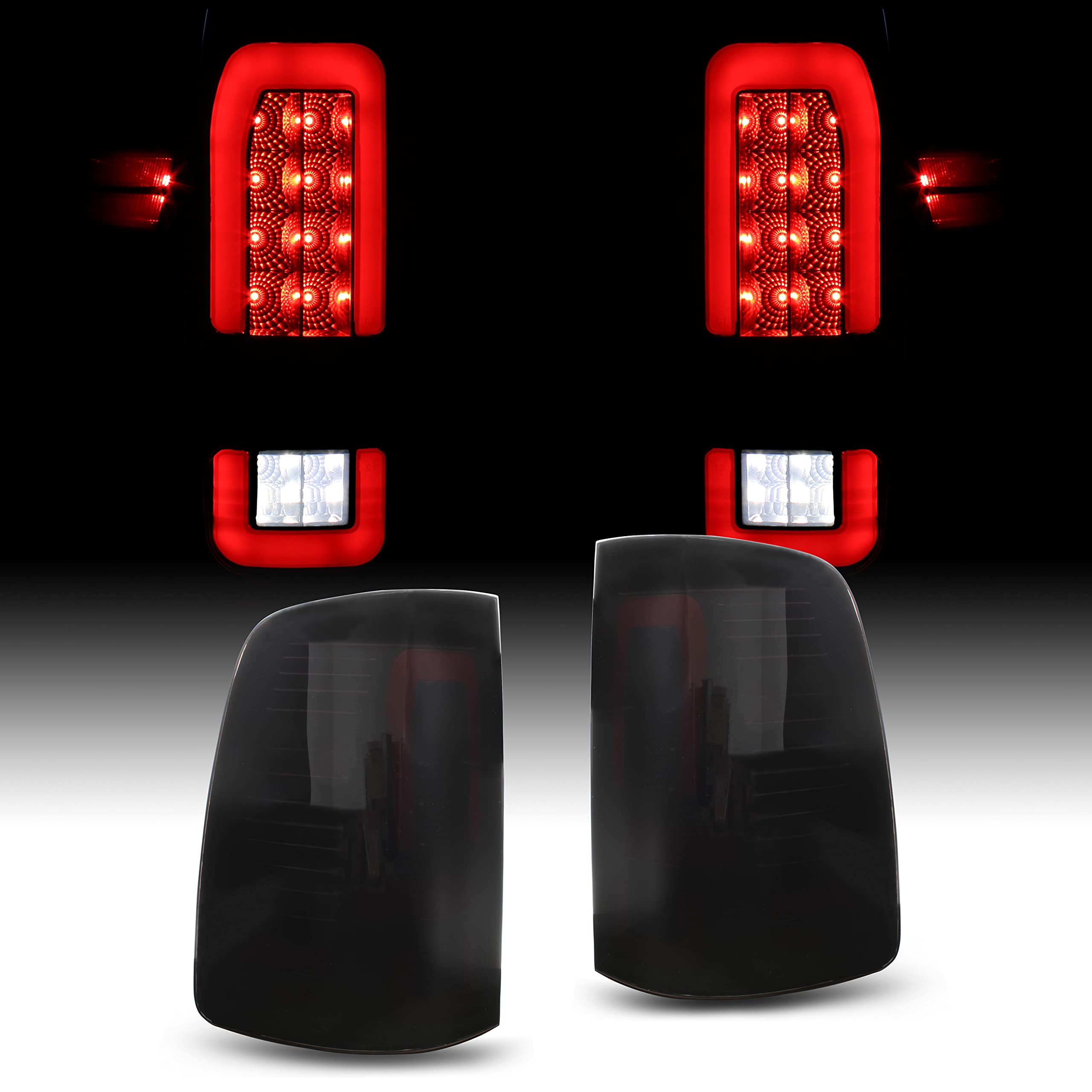 KEWISAUTO Full LED Tail Light for Dodge RAM 2009-2018, NEW UPGRADE Smoked Black LED Reverse Light Rear Brake Light Taillights fo