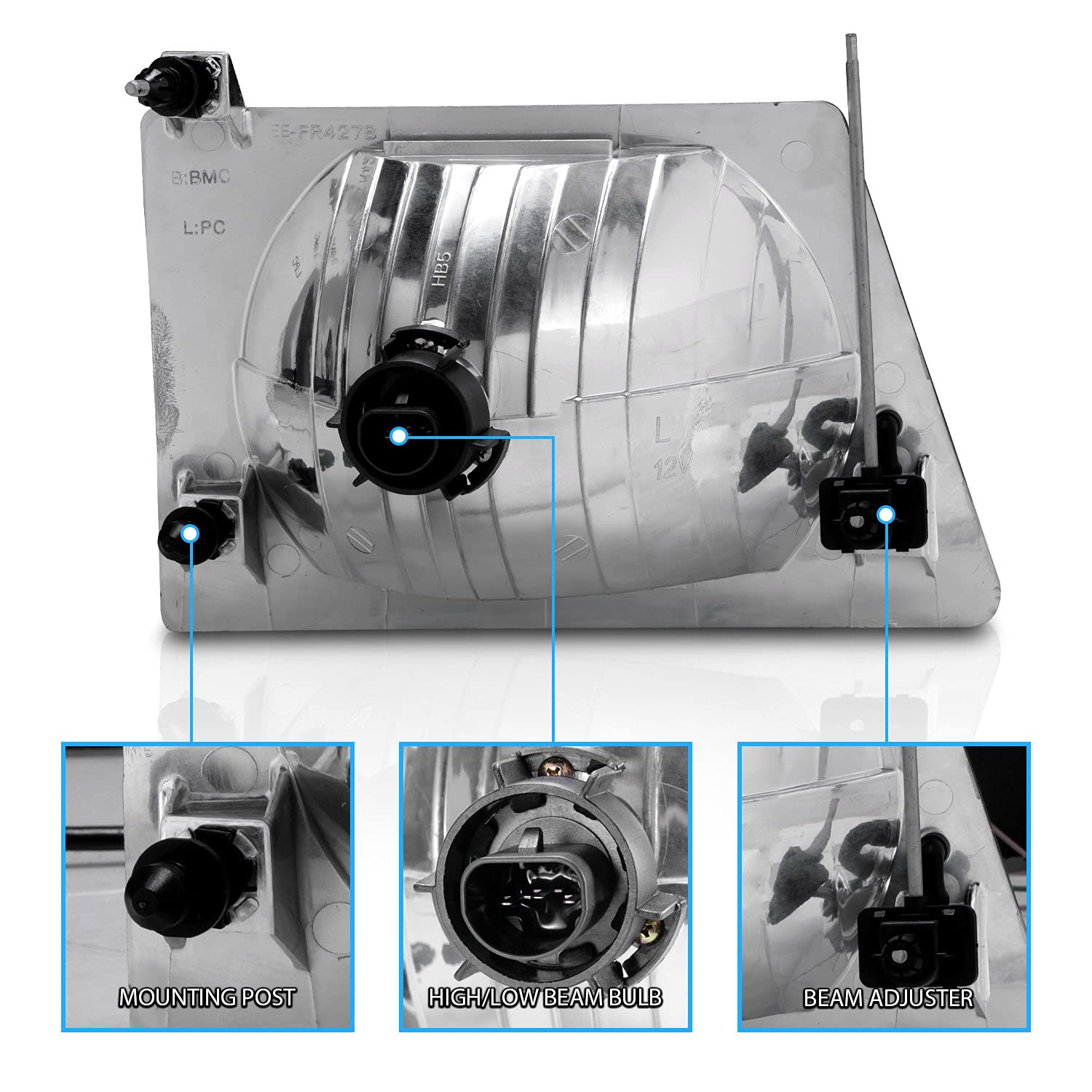 AmeriLite Crystal Headlights for Ford Econoline - Clear Passenger & Driver Side