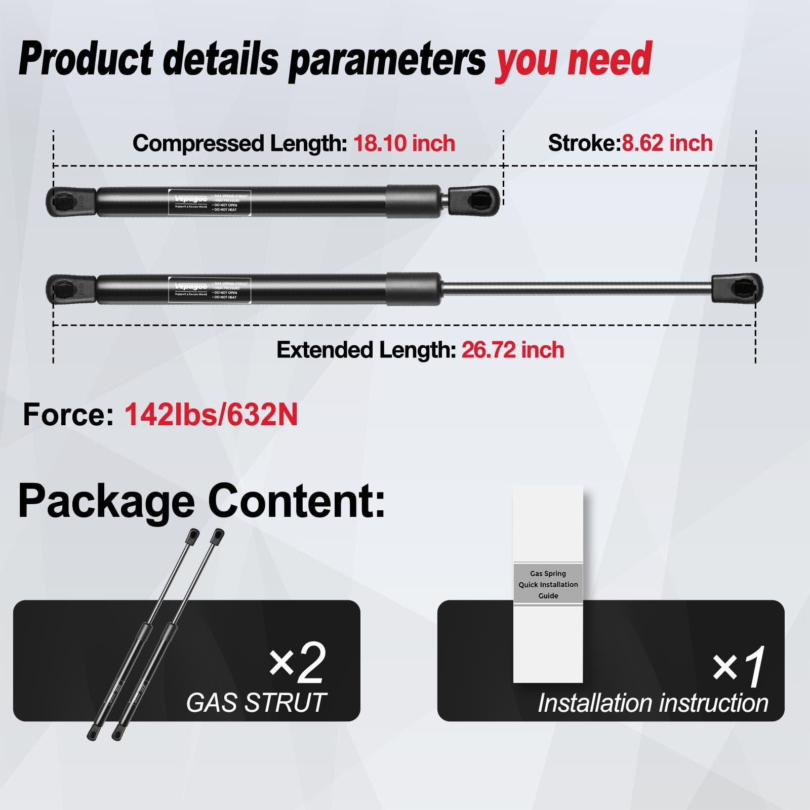 Vepagoo 6660 Rear Hatch Liftgate Tailgate Struts 2007-2012 Acura Rdx Gas Shock Lift Supports Spring, Trunk Hatchback Sport Utili