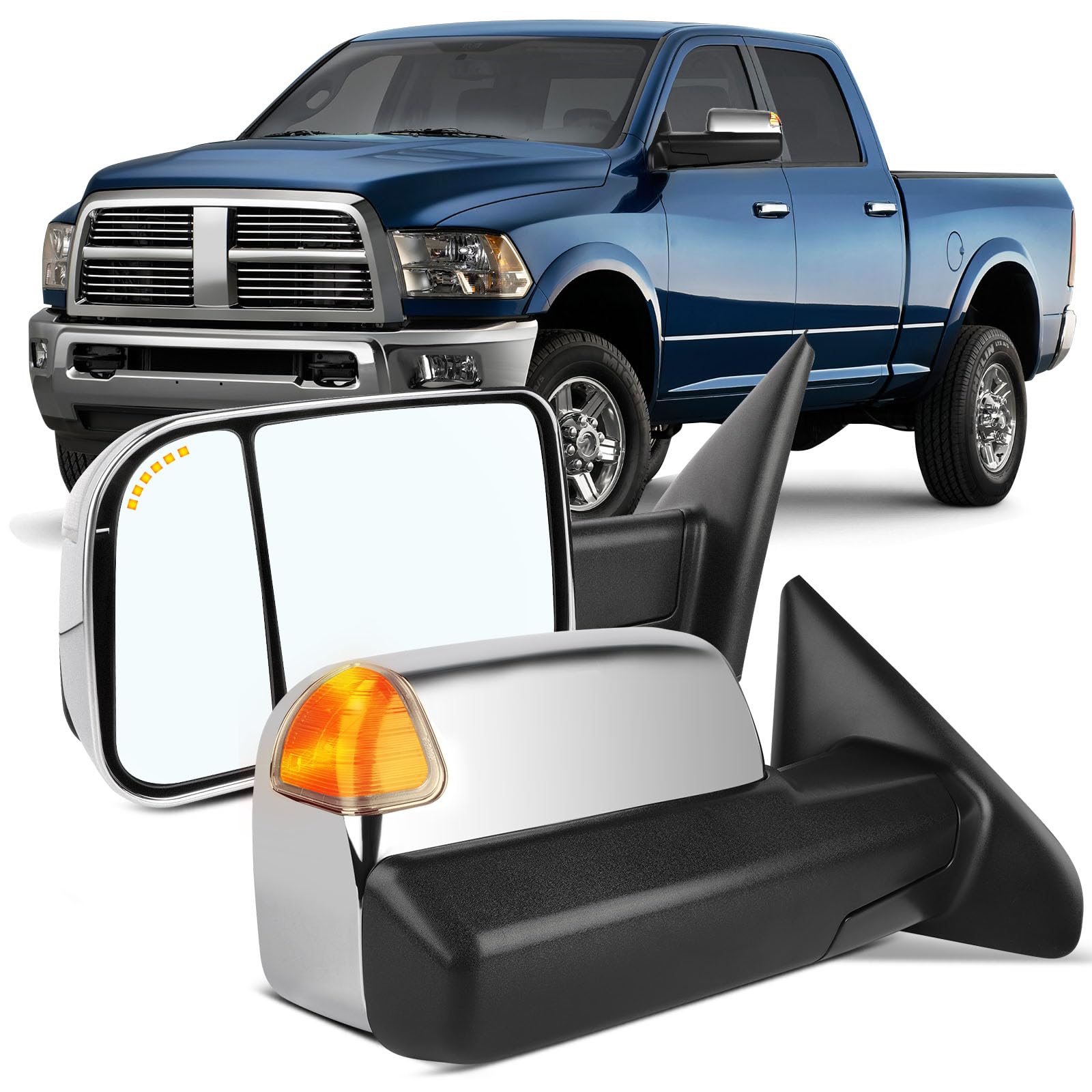 OCPTY Power Heated Towing Mirror Fit For Dodge Ram 1500 2002-2008 For Dodge Ram 2500 2002-2009 For Dodge Ram 3500 2002-2009 Powe