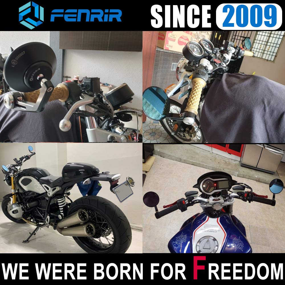 FENRIR CNC Aluminum Round Bar End Mirrors 22MM 7/8" Black - Universal Rear View for M8/M6 Sport Naked Street Bikes, Cruisers, Scooters