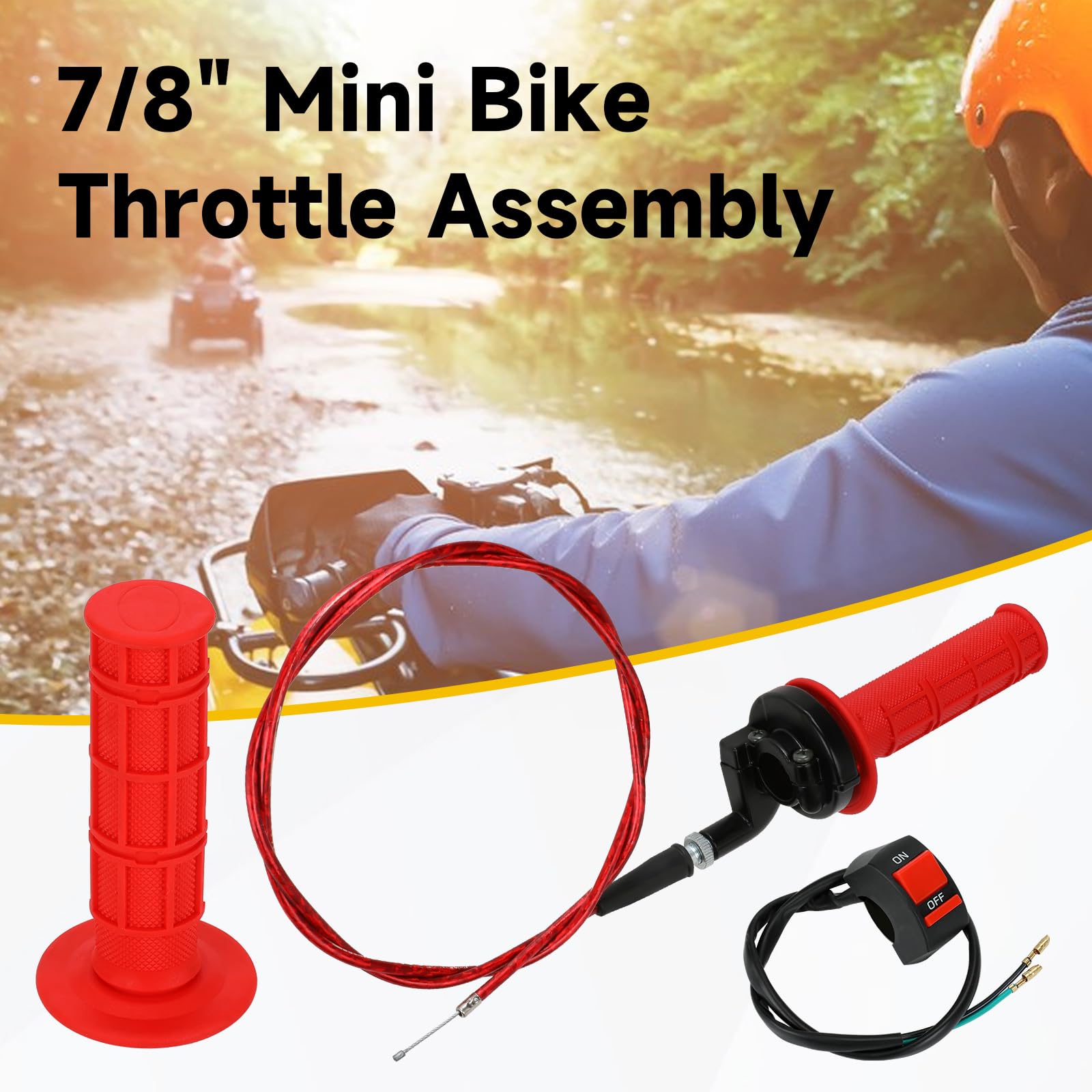 HIAORS Mini Bike Throttle Cable Handlebar Grips Kit, 7/8" Throttle Assembly, Red, Compatible with Coleman CT200U, Model HO-THC-RD