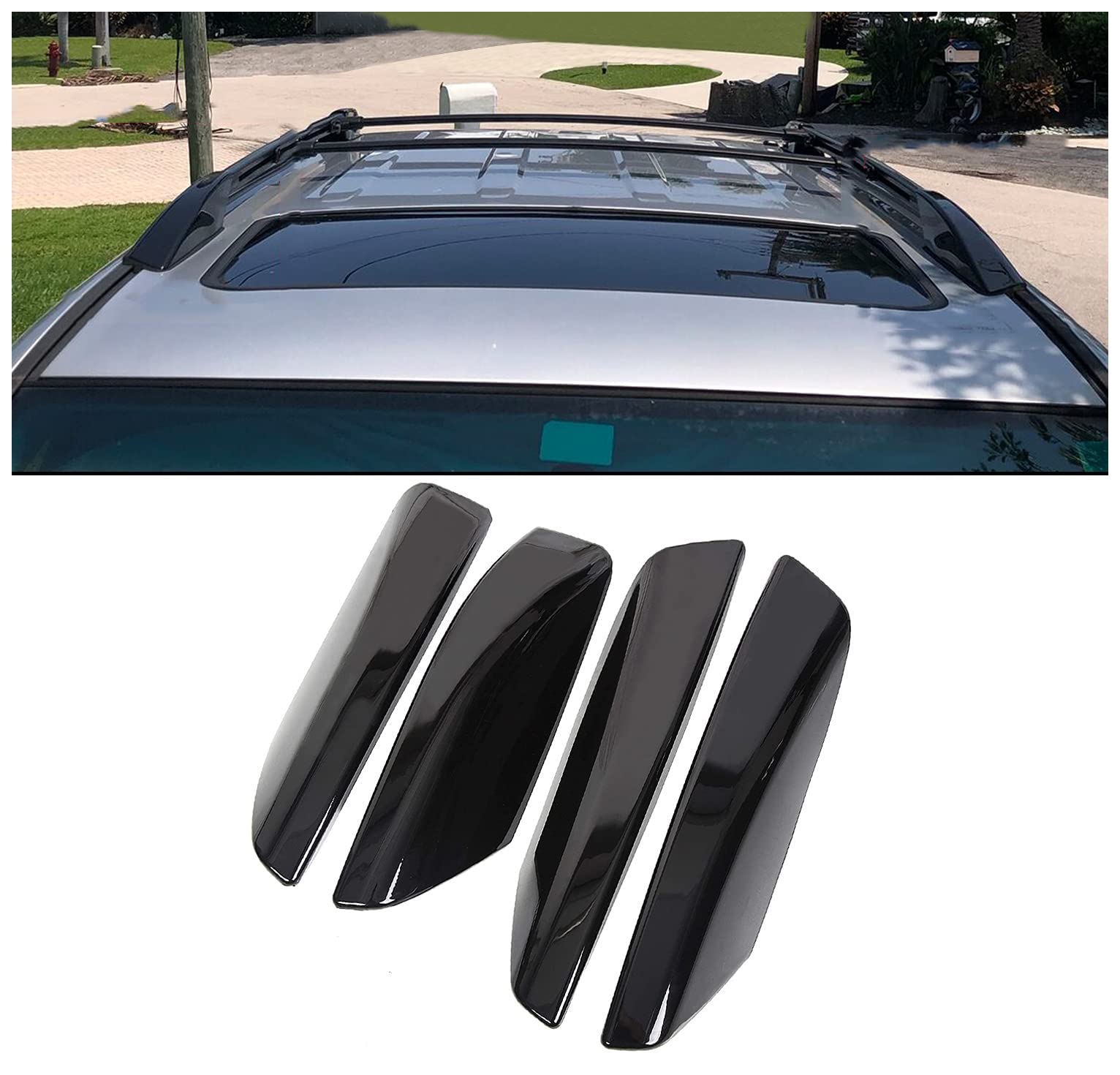 ECOTRIC Roof Rack End Cap Compatible with 2003-2009 Toyota 4Runner SW4 N210 4Pcs Black Roof Rail Bar Cover Shell Protection