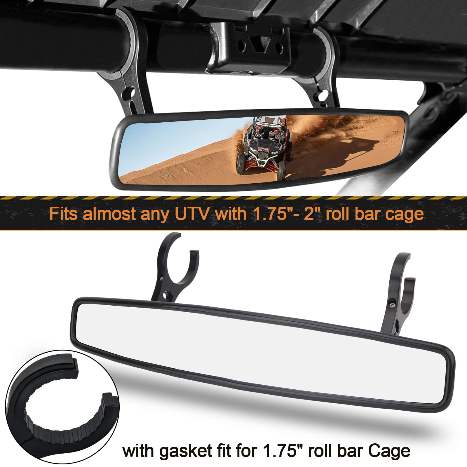 CMOOD UTV Side Rear View Mirror - 1.75" to 2" Roll Bar Compatible with Polaris RZR, Honda Pioneer, Yamaha Rhino, ABS Material