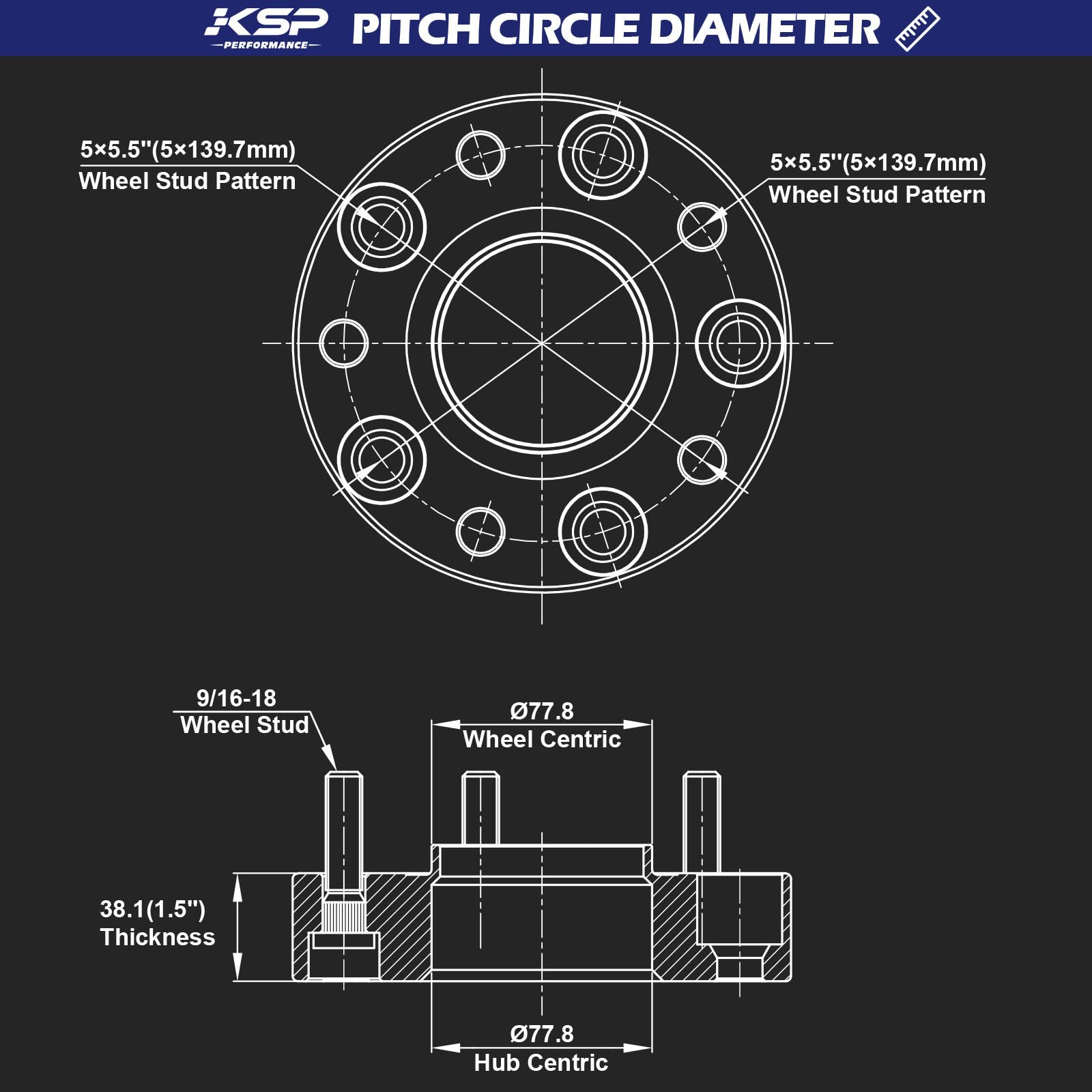 KSP PERFORMANCE 1.5" Wheel Spacers for 2002-2010 Dodge Ram 1500, 5x5.5, Aluminum, Black, Model 6202K