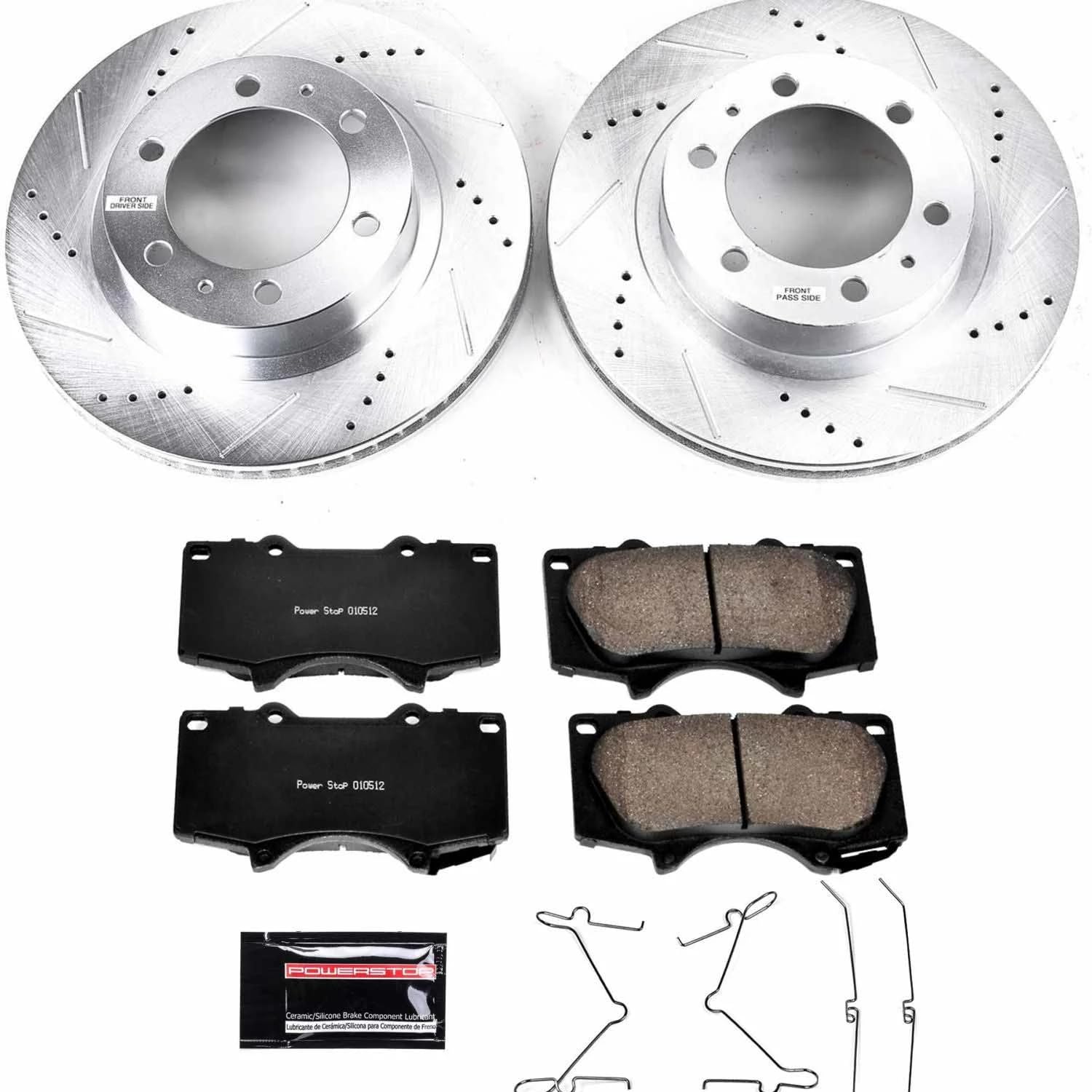 Power Stop Brake Kit - Drilled Slotted Rotors & Carbon-Fiber Ceramic Pads for 2007-2014 FJ Cruiser, 2005-2022 Tacoma, 2003-200