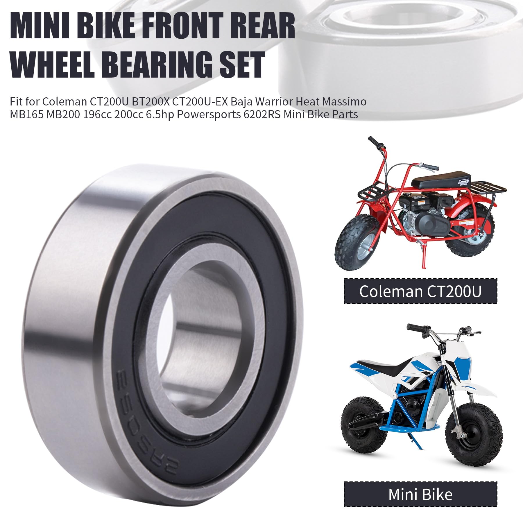 MRELC Mini Bike Wheel Bearing Set for Coleman CT200U BT200X MB165 MB200 196cc 200cc 6.5hp Powersports 6202RS