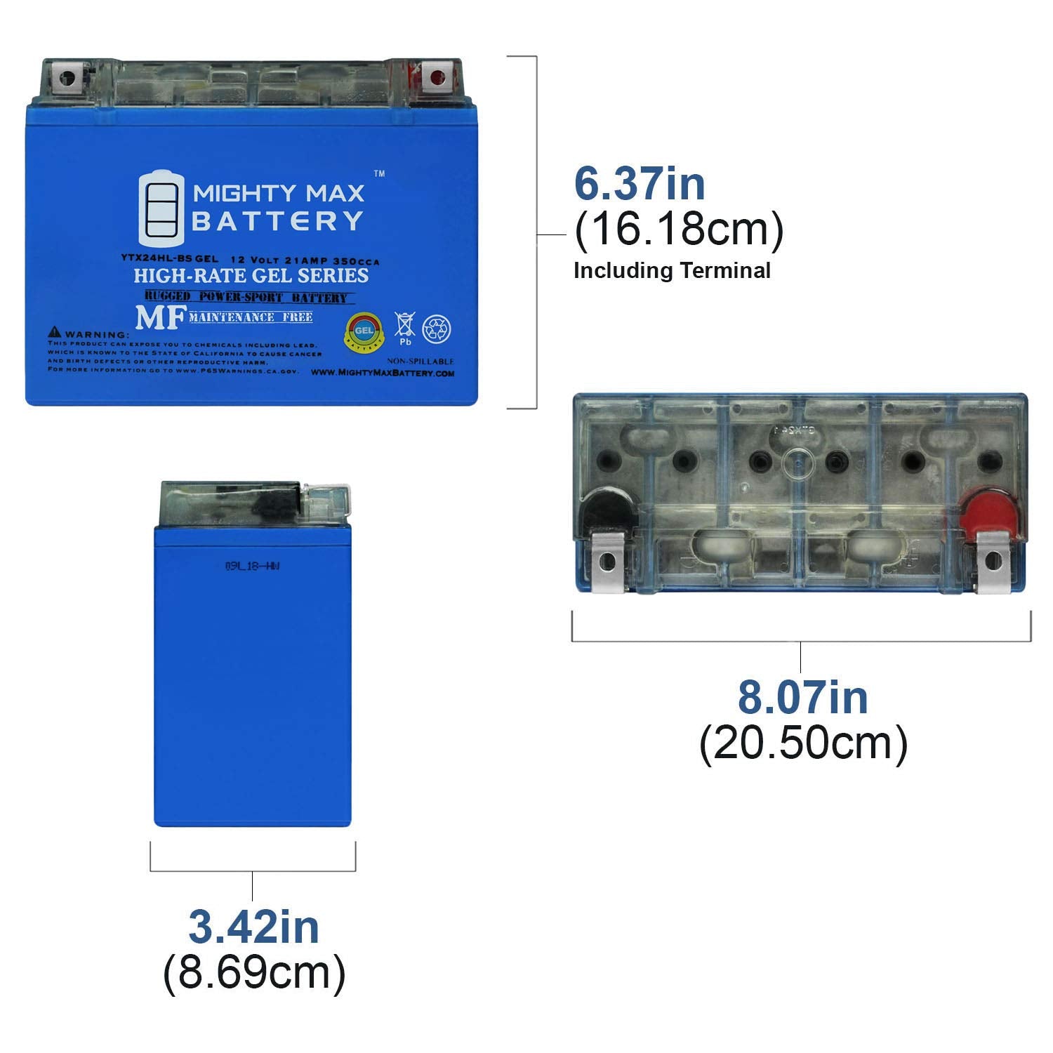 Mighty Max Battery Ytx24Hl-Bs Gel -12 Volt 21 Ah, Gel Type, 350 Cca, Rechargeable Maintenance Free Sla Agm Motorcycle Battery