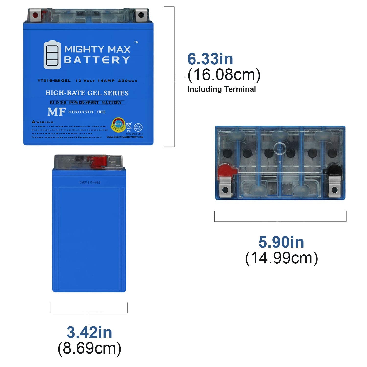 Mighty Max Battery Ytx16-Bs Gel -12 Volt 14 Ah, Gel Type, 230 Cca, Rechargeable Maintenance Free Sla Agm Motorcycle Battery