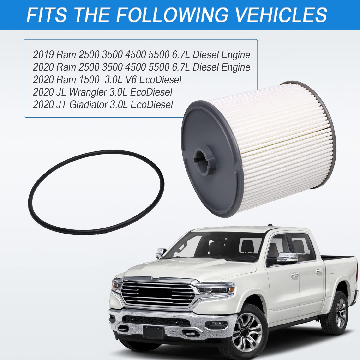Carmocar 68436631Aa Fuel Filter Water Separator Replacement For 2019-2021 Dodge Ram 2500 3500 4500 5500 6.7L Diesel Engine