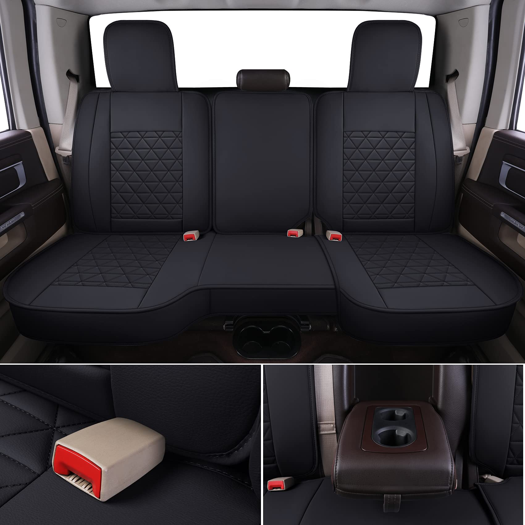 Coverado Car Seat Covers Full Set, Dodge Ram Seat Cover Waterproof Leather Protector Fit 2002-2023 1500 2010-2023 2500 3500 Truc