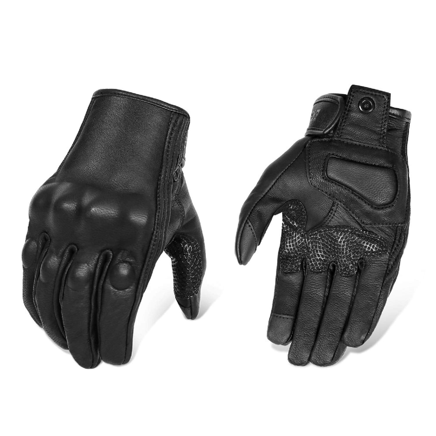 Updated Mens Goat Skin Leather Motorcycle Gloves Touchscreen Knuckle Protector Motorcross Racing Gloves (Updated,Non-Perforated,