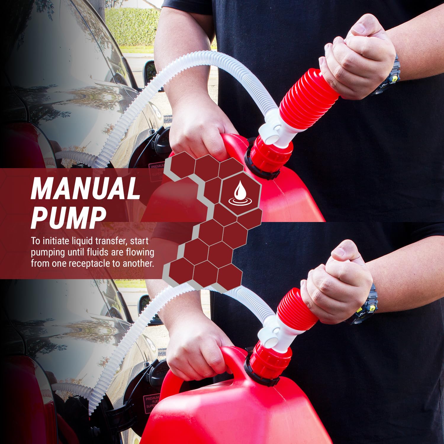 Tera Pump Trm20 Manual Fuel Transfer Pump W/Bendable Intake Hose And 3 Different Gas Can Adapters, No Heavy Lifting, Transfer Up