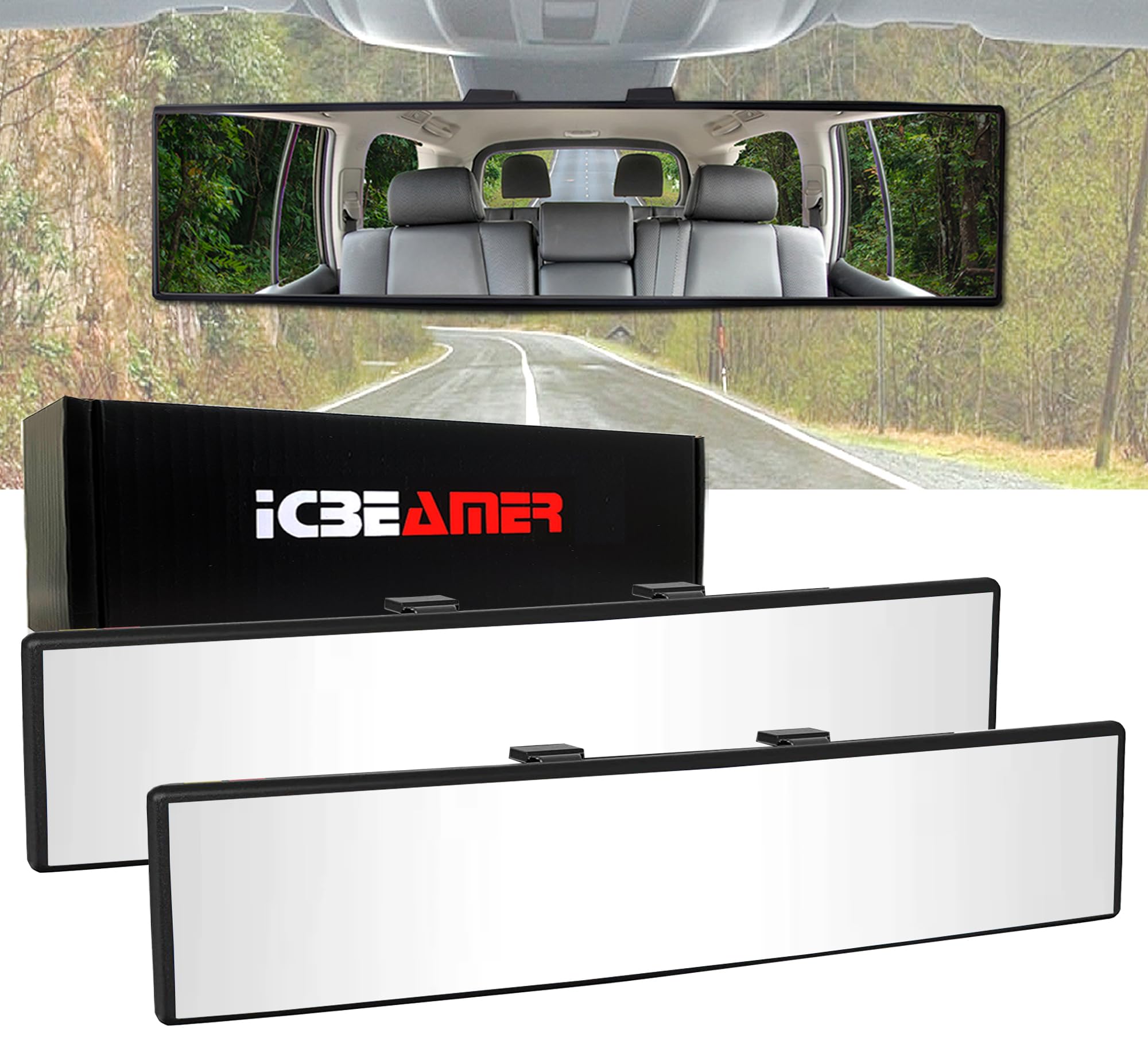 Icbeamer 10.6'' Car Rear View Mirror, Clear Convex Surface, 270Mm Panoramic Wide Angle Blindspot Mirror For Car Accessories,Rubb