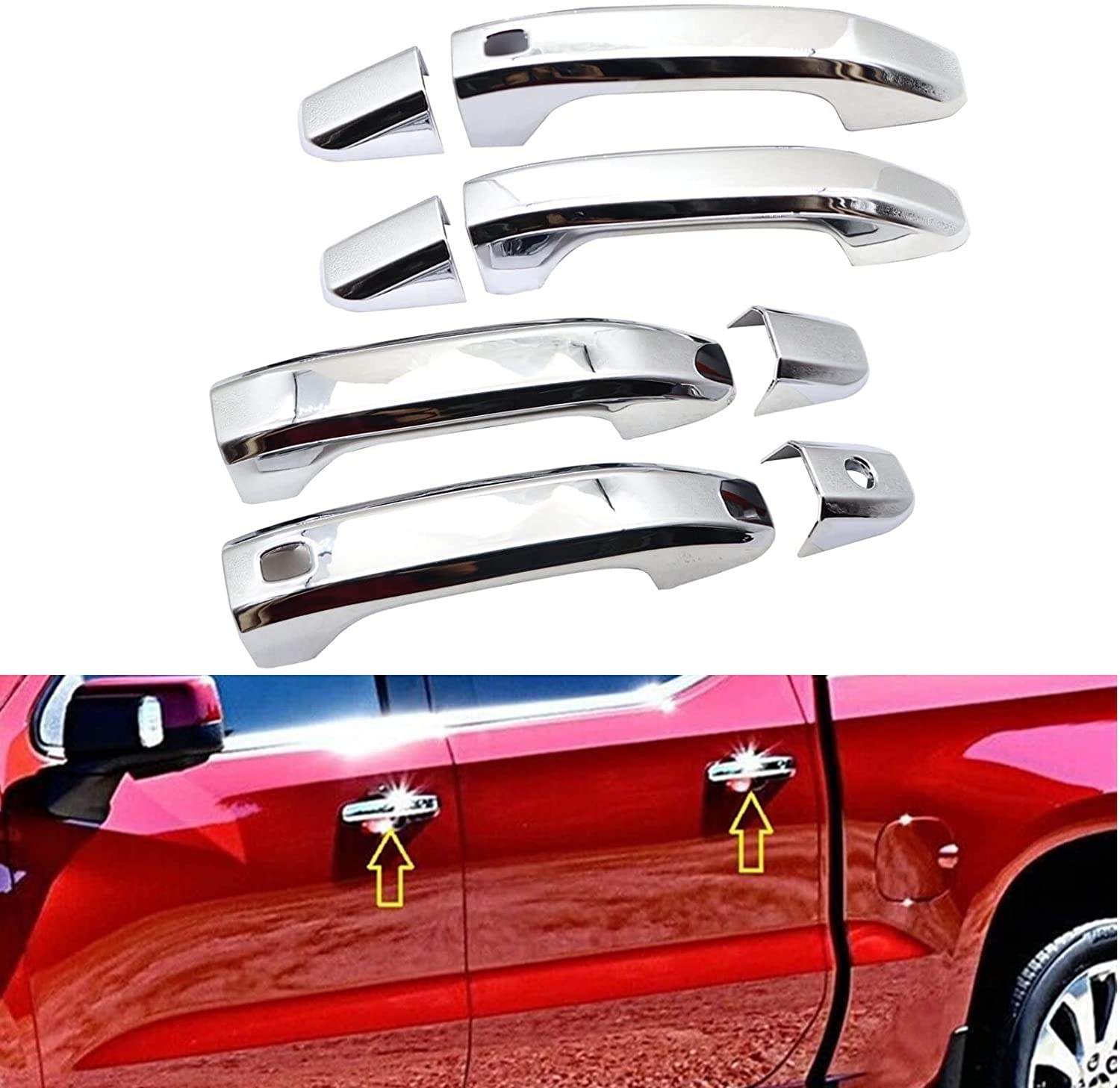 eLoveQ Chrome Plated 4-Door Handle Overlay Covers with 2 Smart Button Designed for Chevy Silverado 1500 2500HD 3500HD / GMC Sier