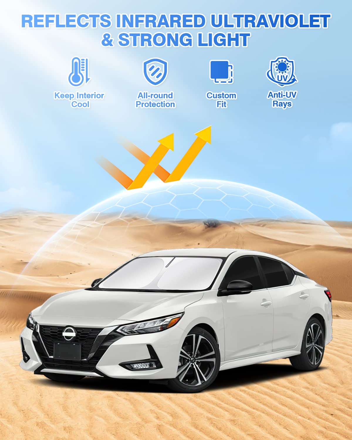 Canvcle Sunshade for 2020-2024 Nissan Sentra, Black Polyester Windshield & Side Window Cover, 6PCS Privacy Protection