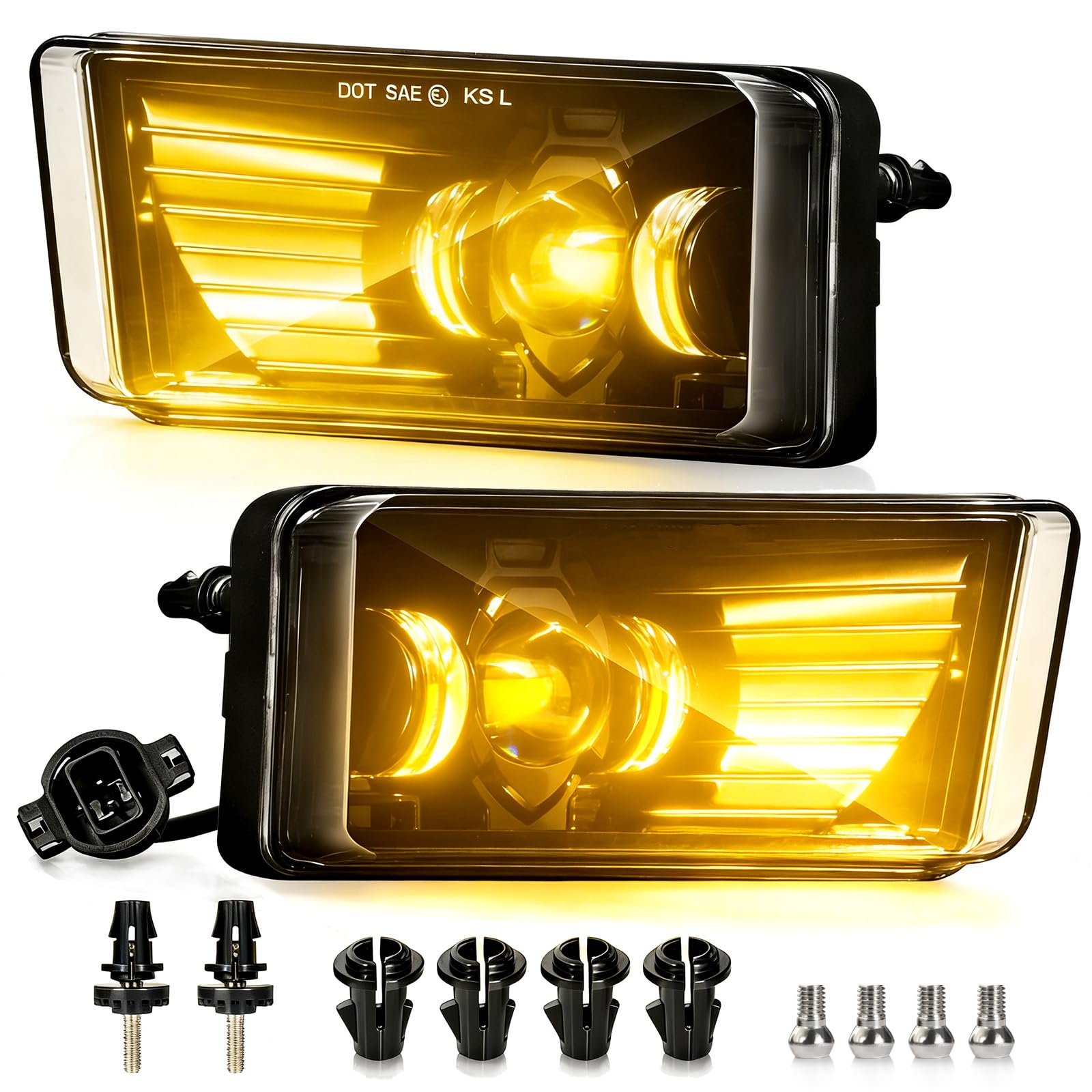 Aukmak Upgraded Amber LED Fog Lights Assembly for Chevy Silverado, Suburban, Tahoe 2007-2014, Avalanche 2007-2013, Bright 3pcs L