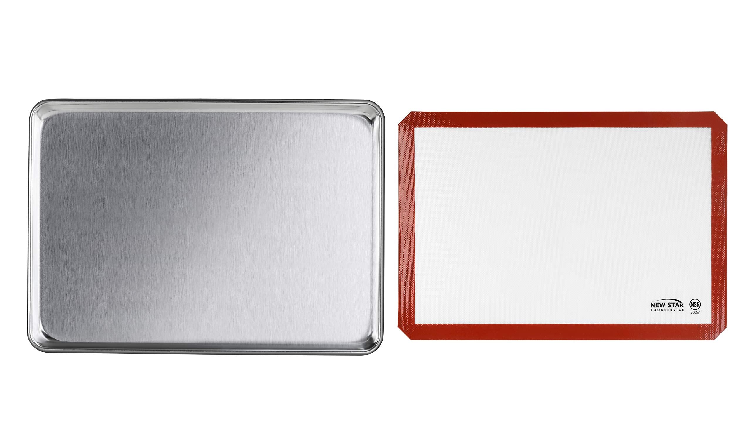 New Star Foodservice 38446 Commercial-Grade 18-Gauge Aluminum Sheet Pan/Bun Pan And Silicone Baking Mat Set, 15'' L X 21'' W X 1