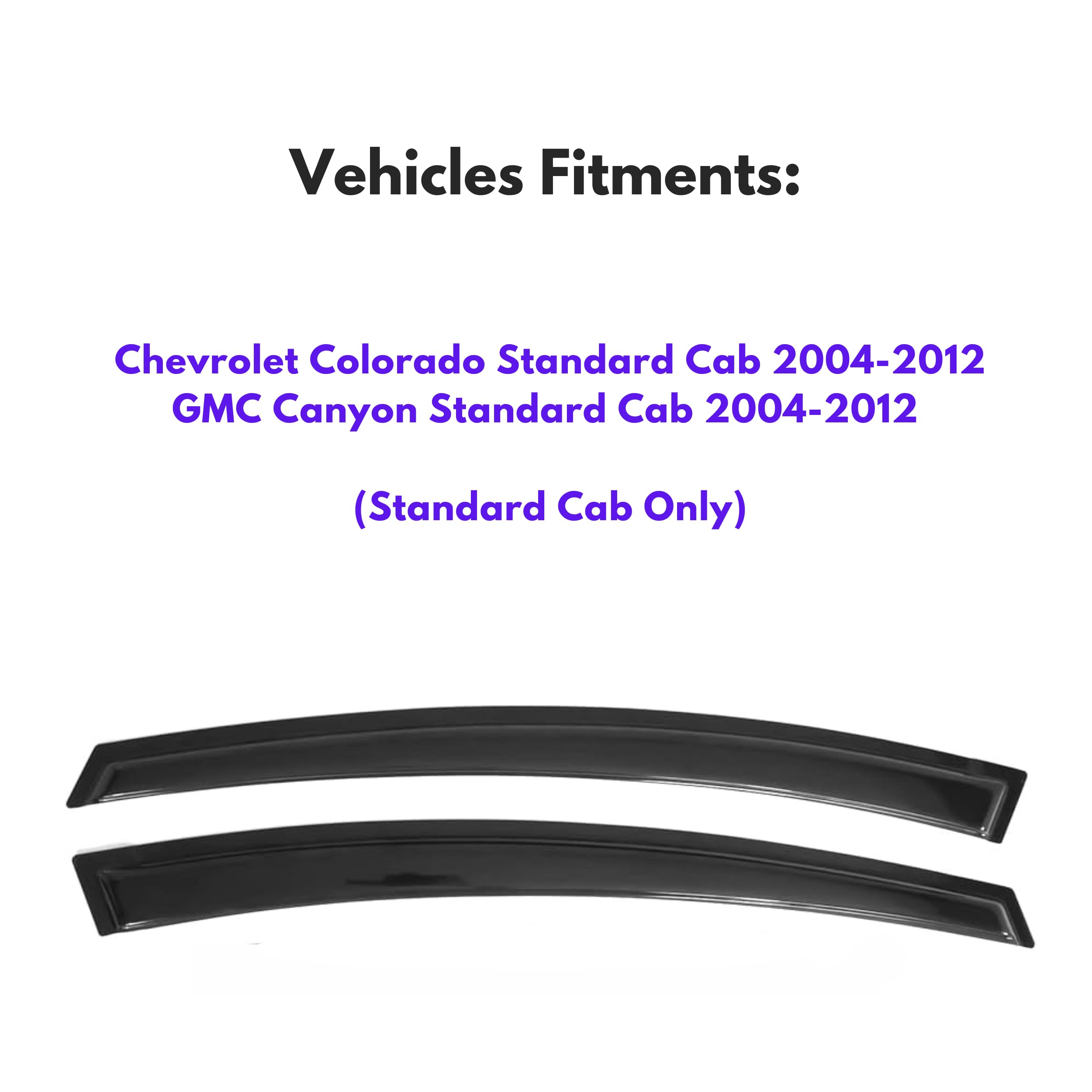 Ig Window Visor Compatible With Chevrolet Colorado Standard Cab 2004-2012 & Gmc Canyon Standard Cab 2004-2012, Tape-On Rain Guar