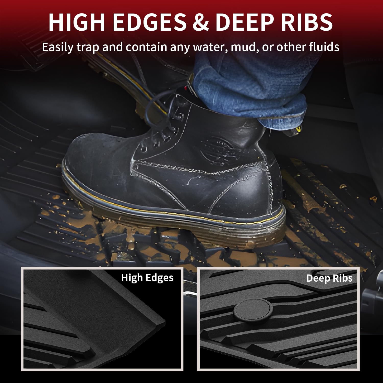 Lasfit Floor Mats Fit For Ford Ranger 2020-2023 Supercrew Cab, All Weather Tpe Truck Liners, Front And Rear Row Set, Black