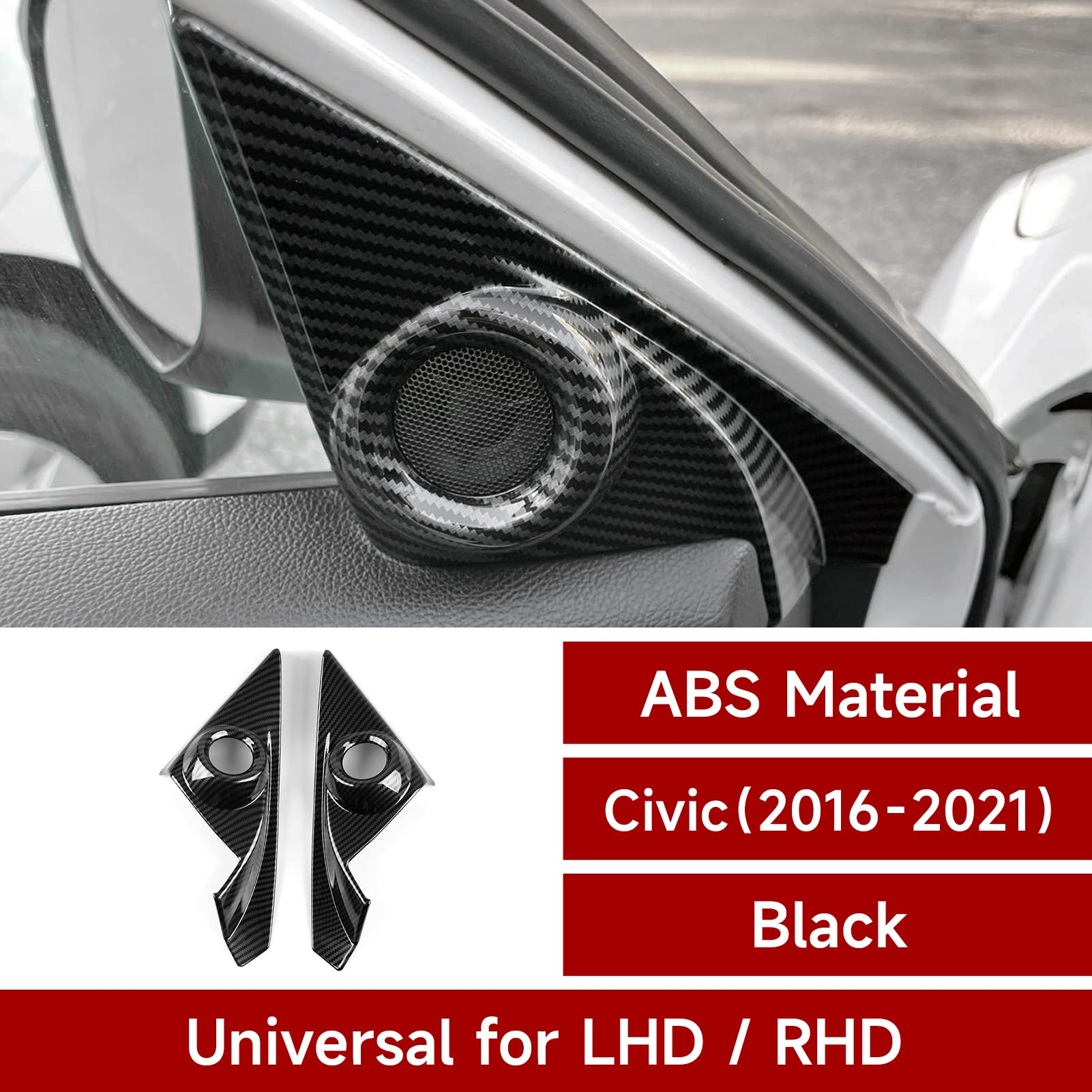 BRMYL Car A Pillar Speaker Cover Decals for Honda Civic 2016 2017 2018 2019 2020 2021 10th Gen Accessories ABS Carbon Fiber Inte