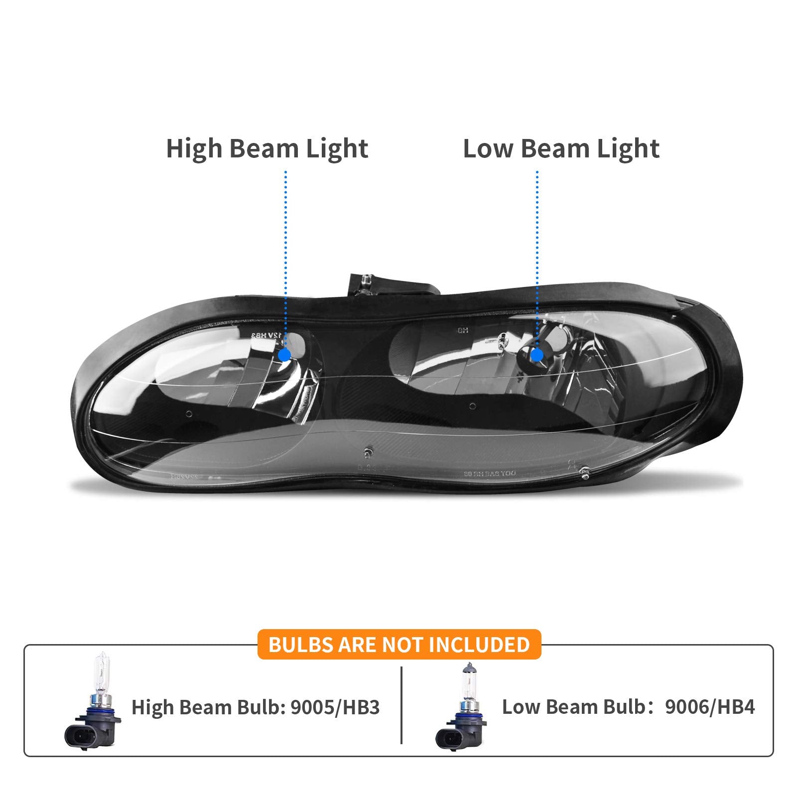 Dwvo Headlight Assembly Compatible With 1998-2002 Chevy Camaro Black Housing With Clear Lens