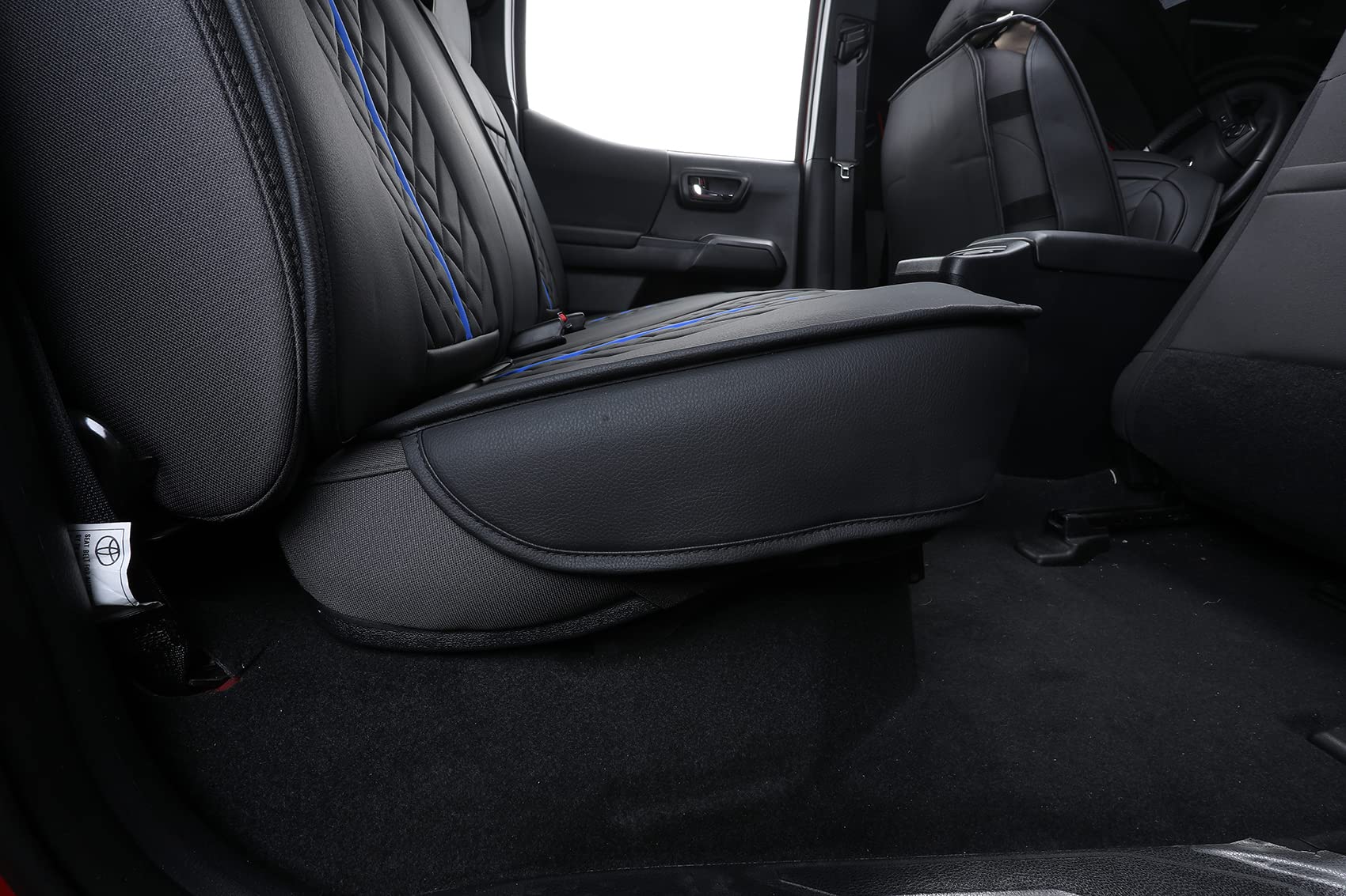 Tomatoman Rear Seat Covers for Toyota Tacoma 2005-2022, Faux Leather, Black-Blue, TRD Sport Offroad, Crew Double Extended Cab
