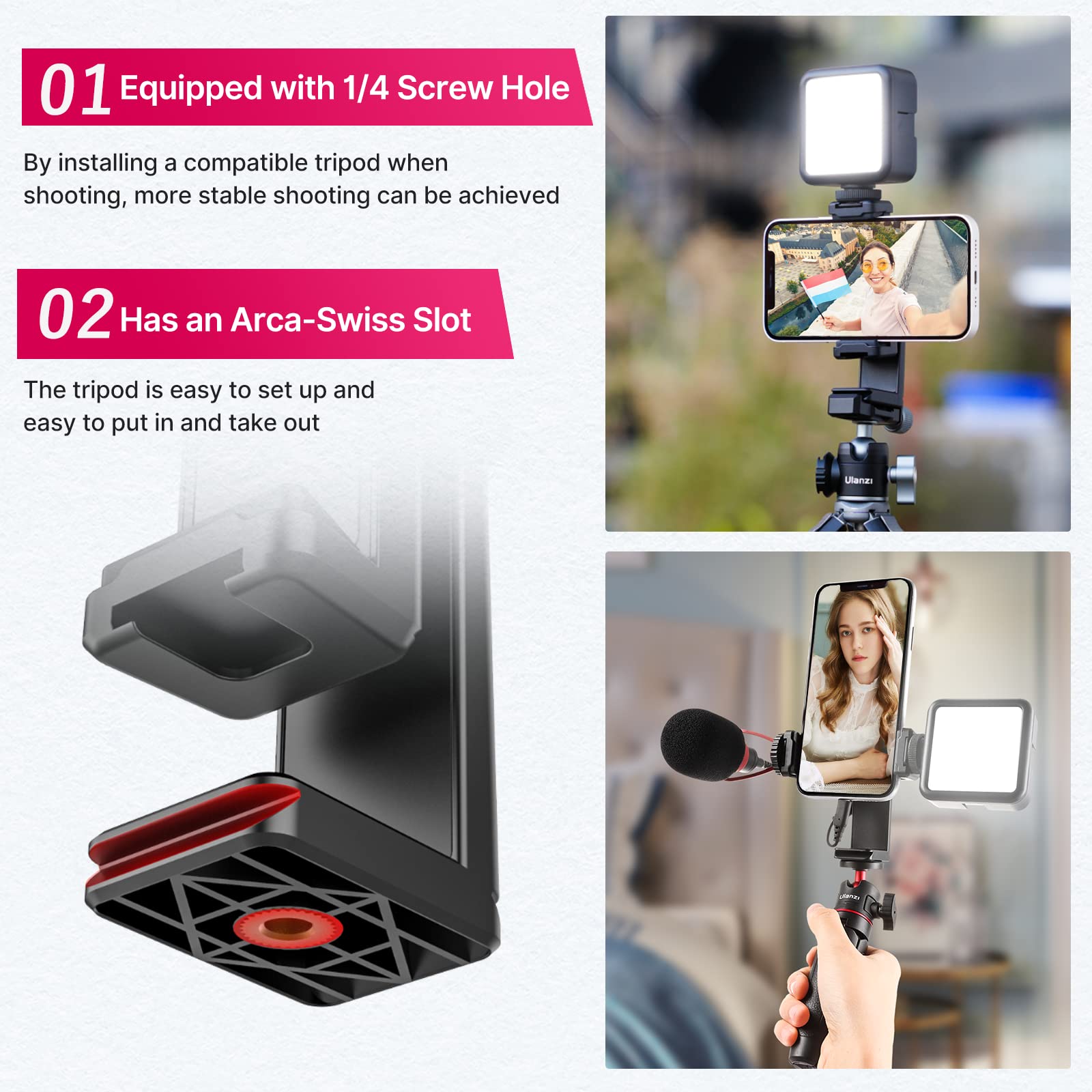 Ulanzi St-22 Phone Tripod Adapter Mount, Adjustable Cell Phone Holder With 2 Cold Shoe, Universal Smartphone Clamp, Vertical Horizontal Bracket For Iphone, Samsung Galaxy And All Phones