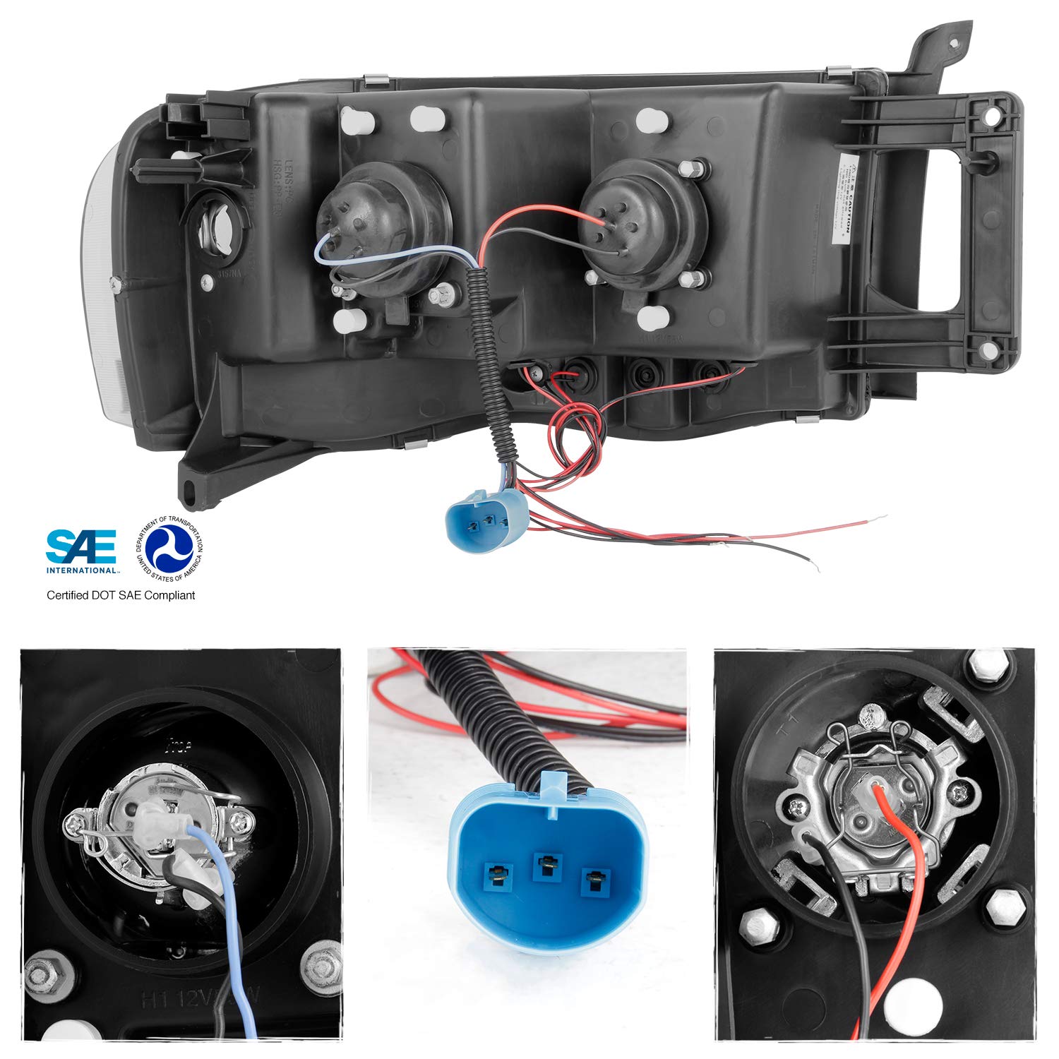 Akkon - For 2002-2005 Dodge Ram 1500 | 2003-2005 Ram 2500 3500 Smoke Dual Halo Projector Led Headlights Pair Set