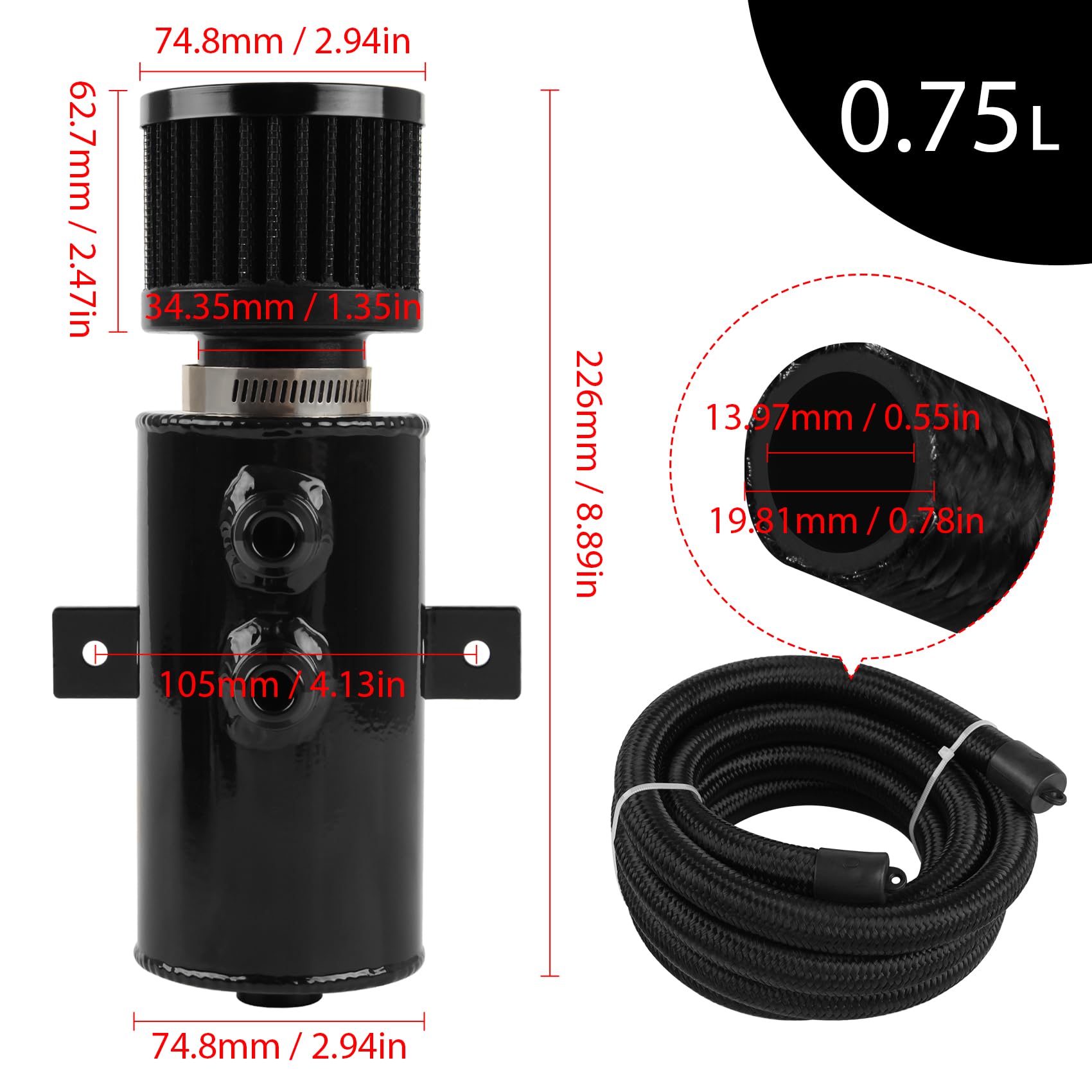 10AN Baffled Oil Catch Can Breather Can with Drain Valve 750ML Bundle and 10FT 10AN Fuel Line Fitting Kit Nylon Braided CPE Oil