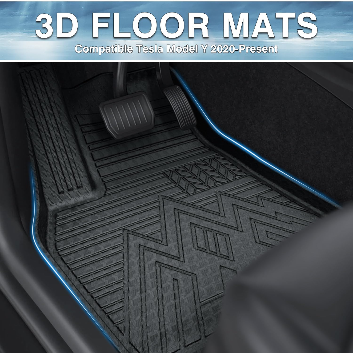 Mixsuper Custom Fit Floor Mats for Tesla Model Y 2020-2024 All Weather Floor Liners Front and Rear Row Set Black