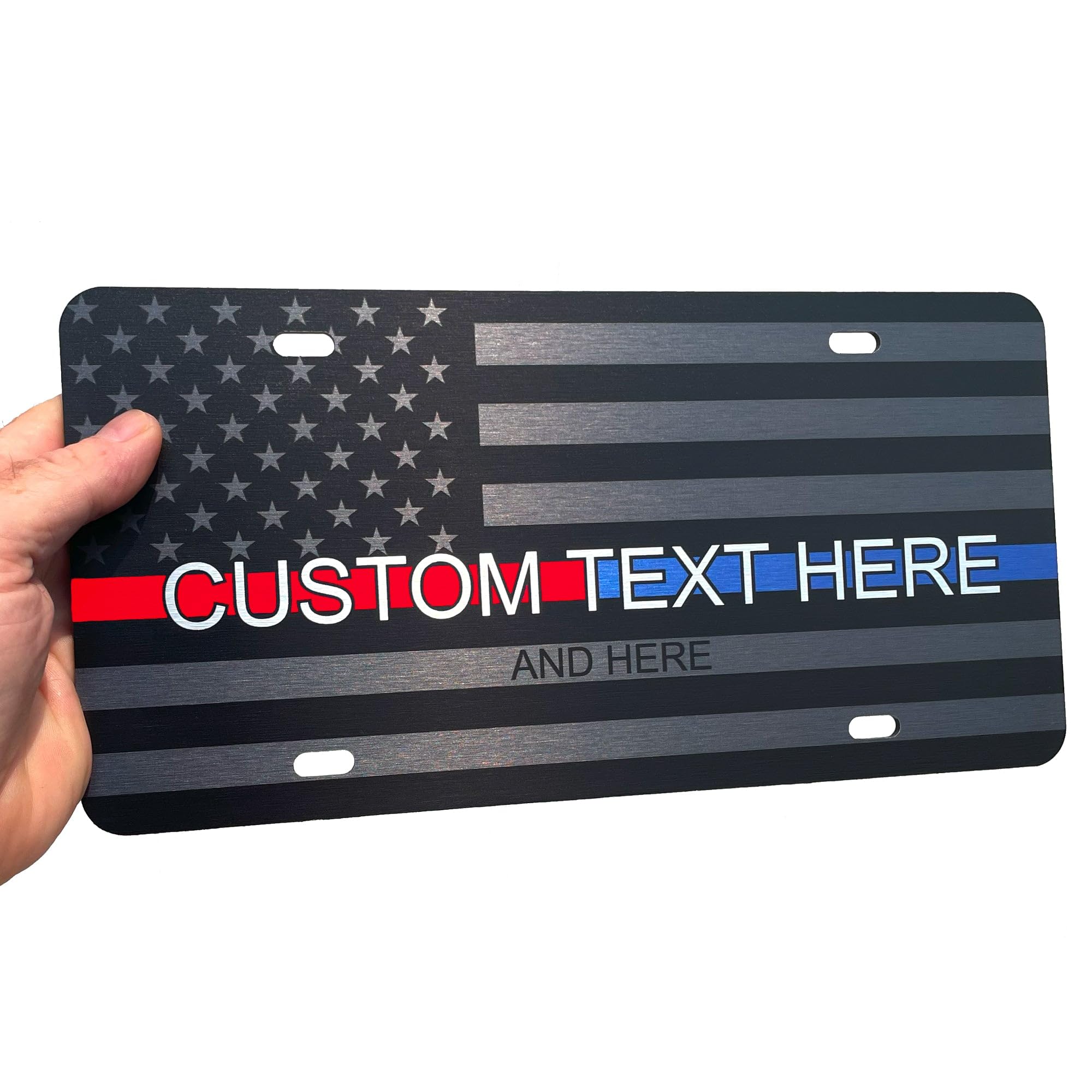 Jass Graphix Custom Half Red Half Blue Line American Flag License Plate - Personalized Support For Firefighters And Police Car T