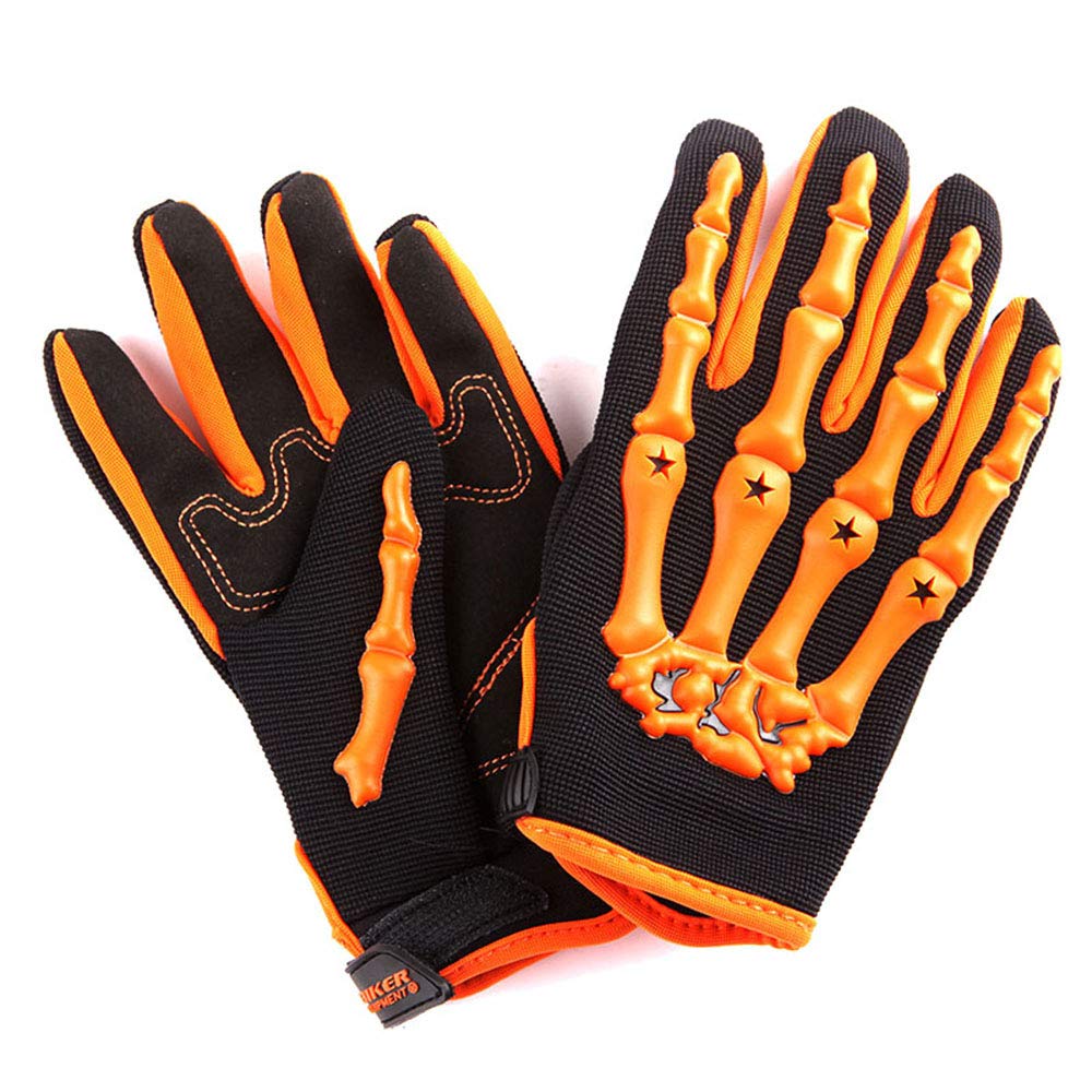 Wow Youth Motorcycle Full Face Helmet Street Bike Bmx Mx Kids Spider Orange + Mx Skeleton Glove Bundle