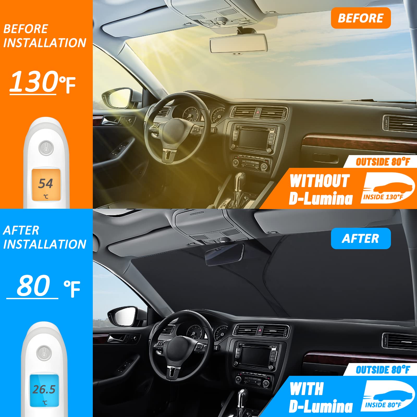 D-Lumina Windshield Sun Shade For 2015-2025 Fo-Rd Mustang Accessories (Not For Fo-Rd Mustang Mach-E), Front Window Sunshade Sun
