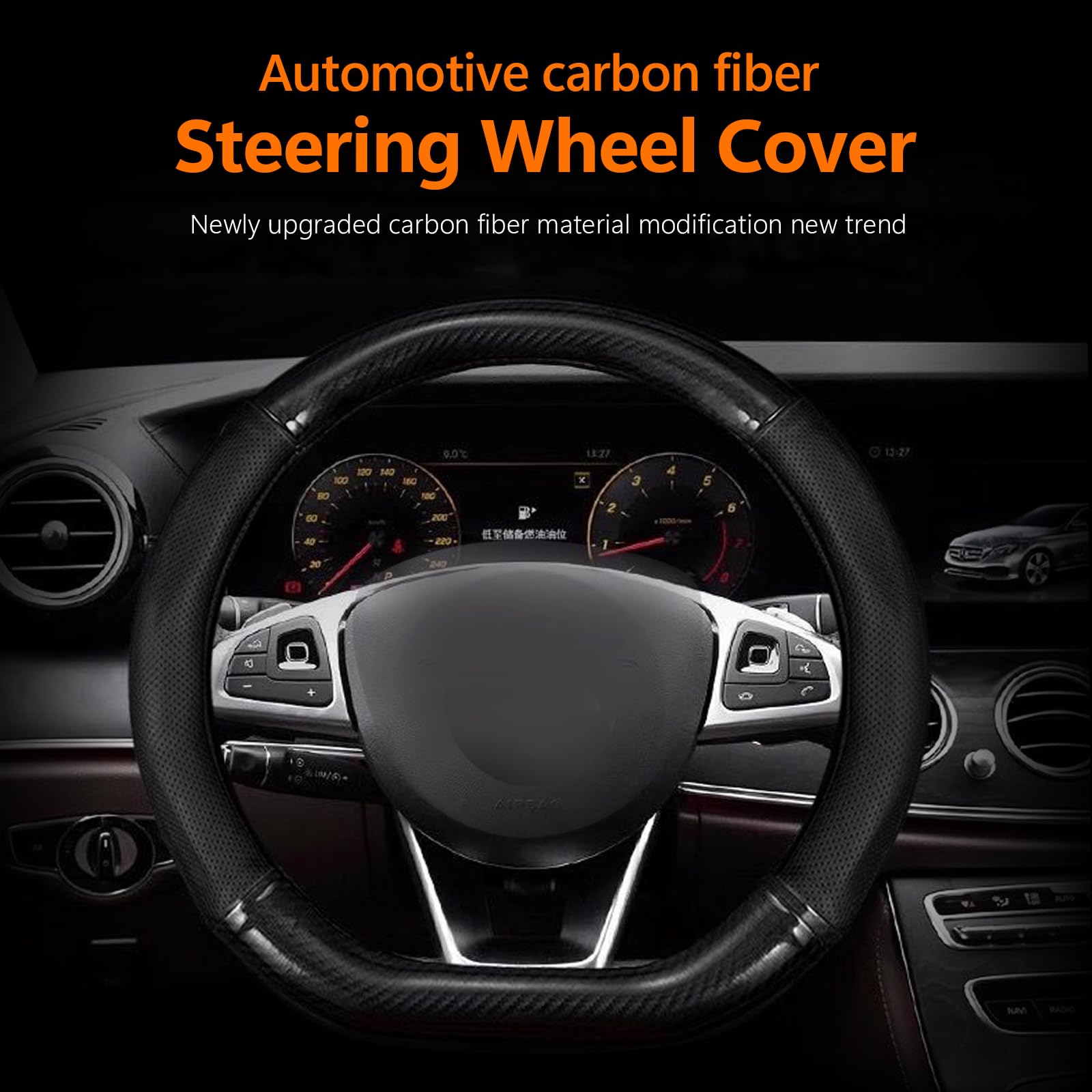 Qodolsi 1 Pack Car Breathable Steering Wheel Cover, Wear -Resistant Steering Wheel Sleeve, Carbon Fiber Non-Slip Steering Wheel Protector, Four Seasons Universal Steering Wheel Set (D -Shaped)