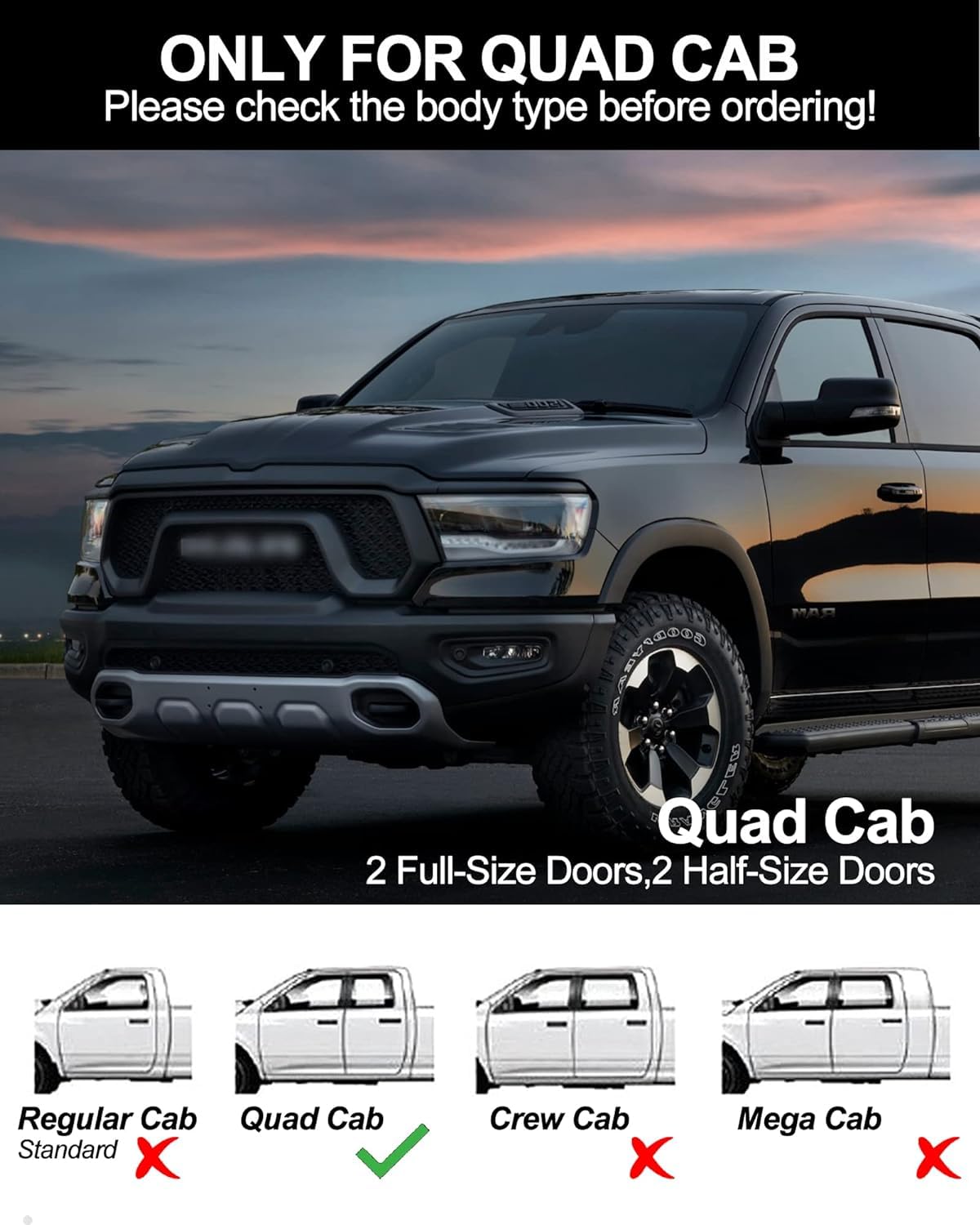 KYBOLT Running Boards for 2019-2024 Dodge Ram 1500 Quad Cab, Aluminum Side Steps, Model XK-KB-PAU, Color Aluminum-Style A