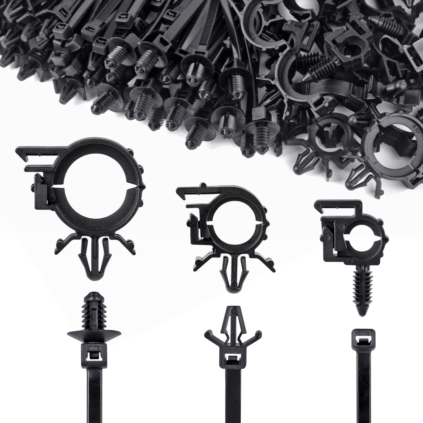 UNIGT 150pcs Push Mount Cable Zip Tie with Car Wire Loom Routing Clips, Universal Compatible with GM Ford Trucks Cars Sedan UTV 