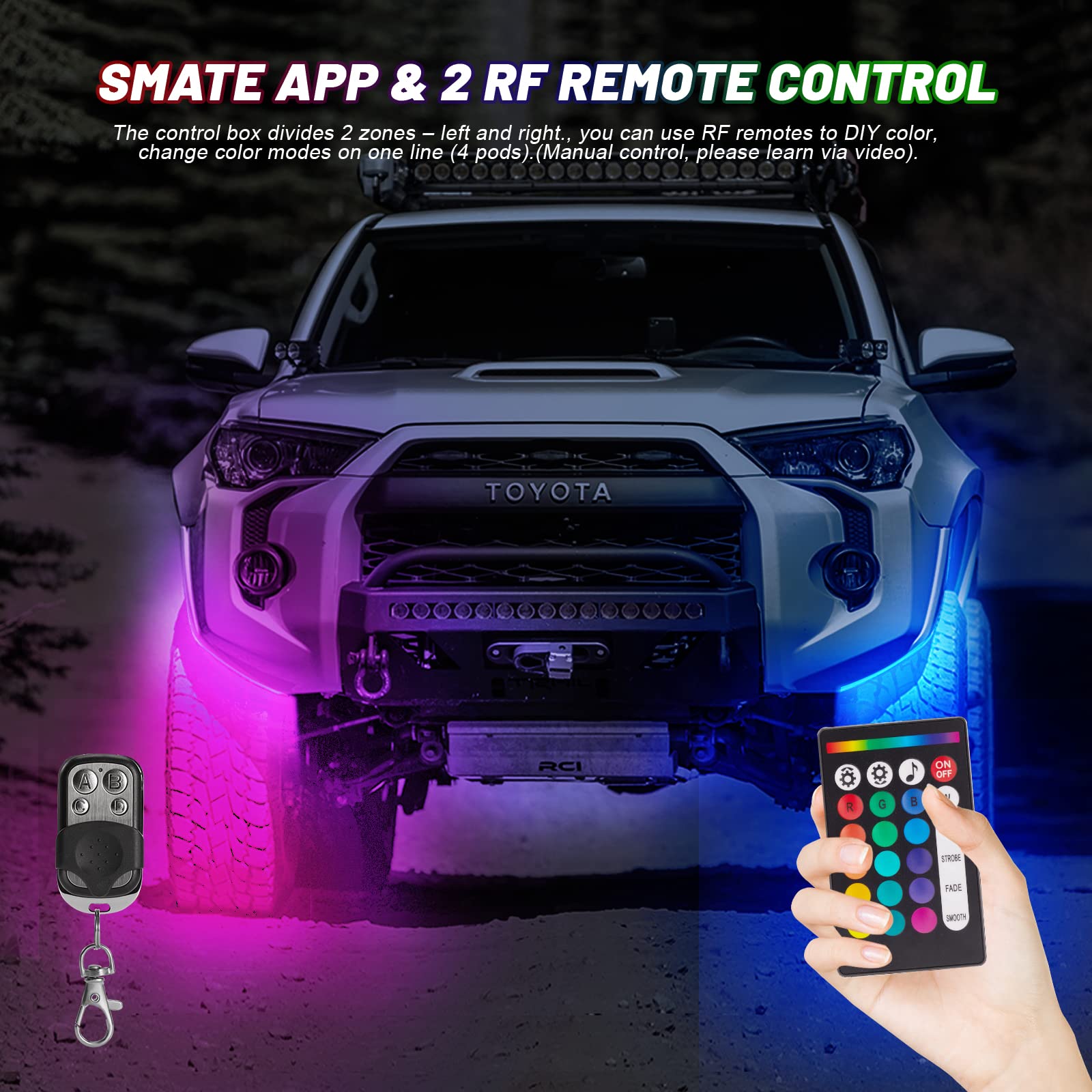 12 Pods Rgb Led Rock Lights For Trucks Golf Cart Pickup Offroad Rv Utv Atv Suv, Waterproof Multicolor Underglow Kit For Cars Wit